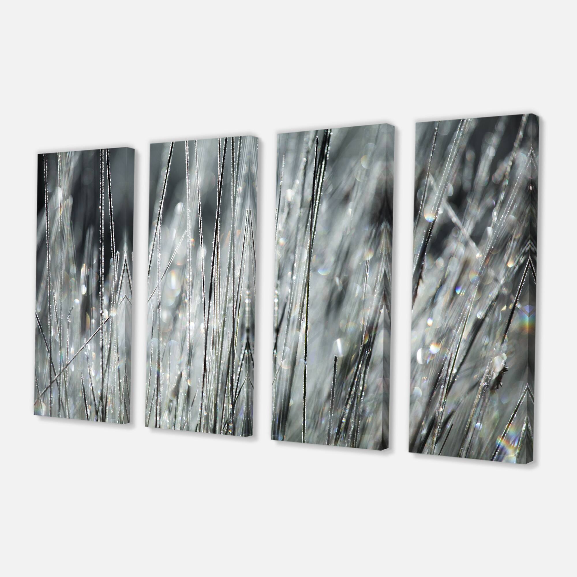Designart - Raindrops on Grass Black White - Oversized Landscape Canvas Art