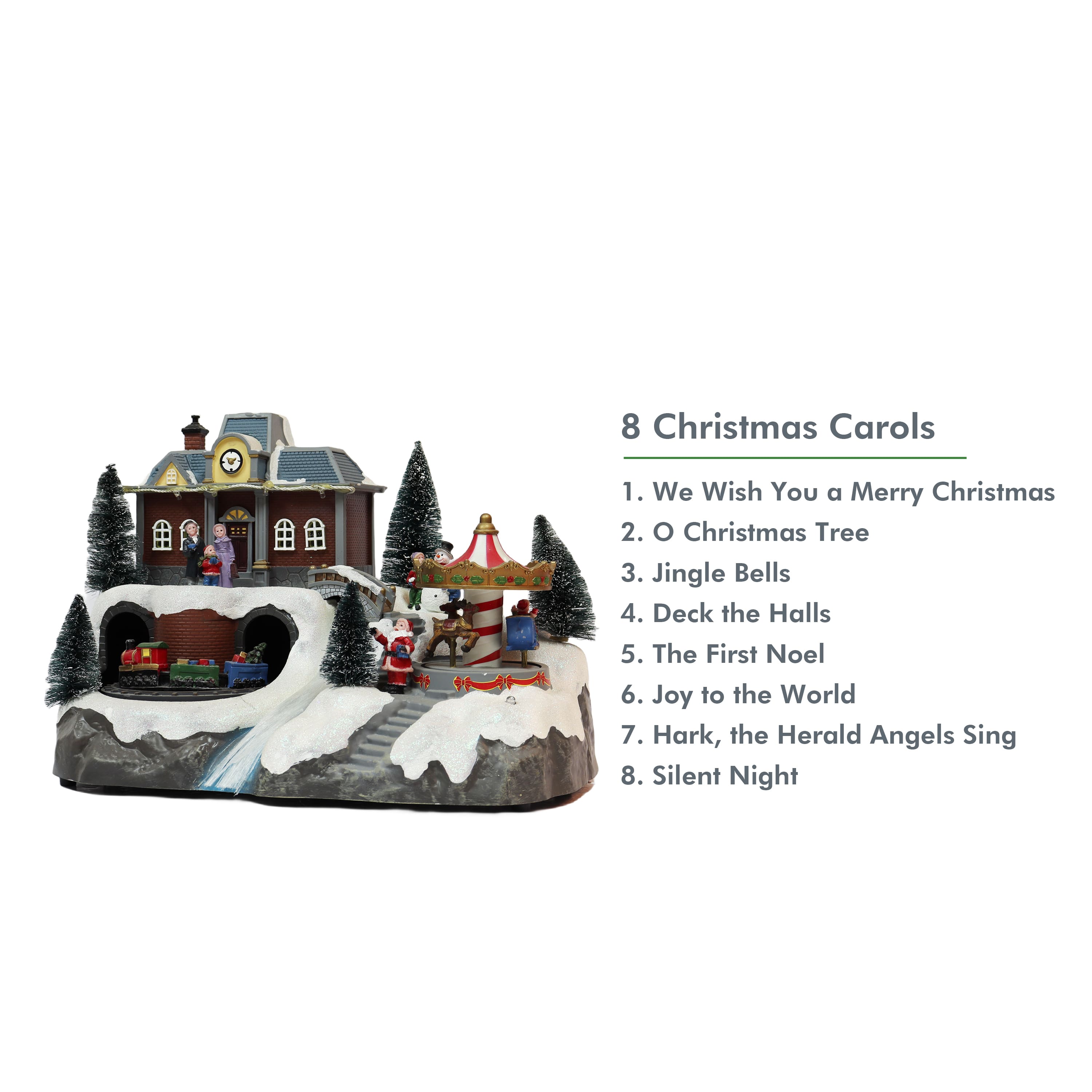 Moments in Time 12.25" Animated Train Station & Carousel Scene Décor