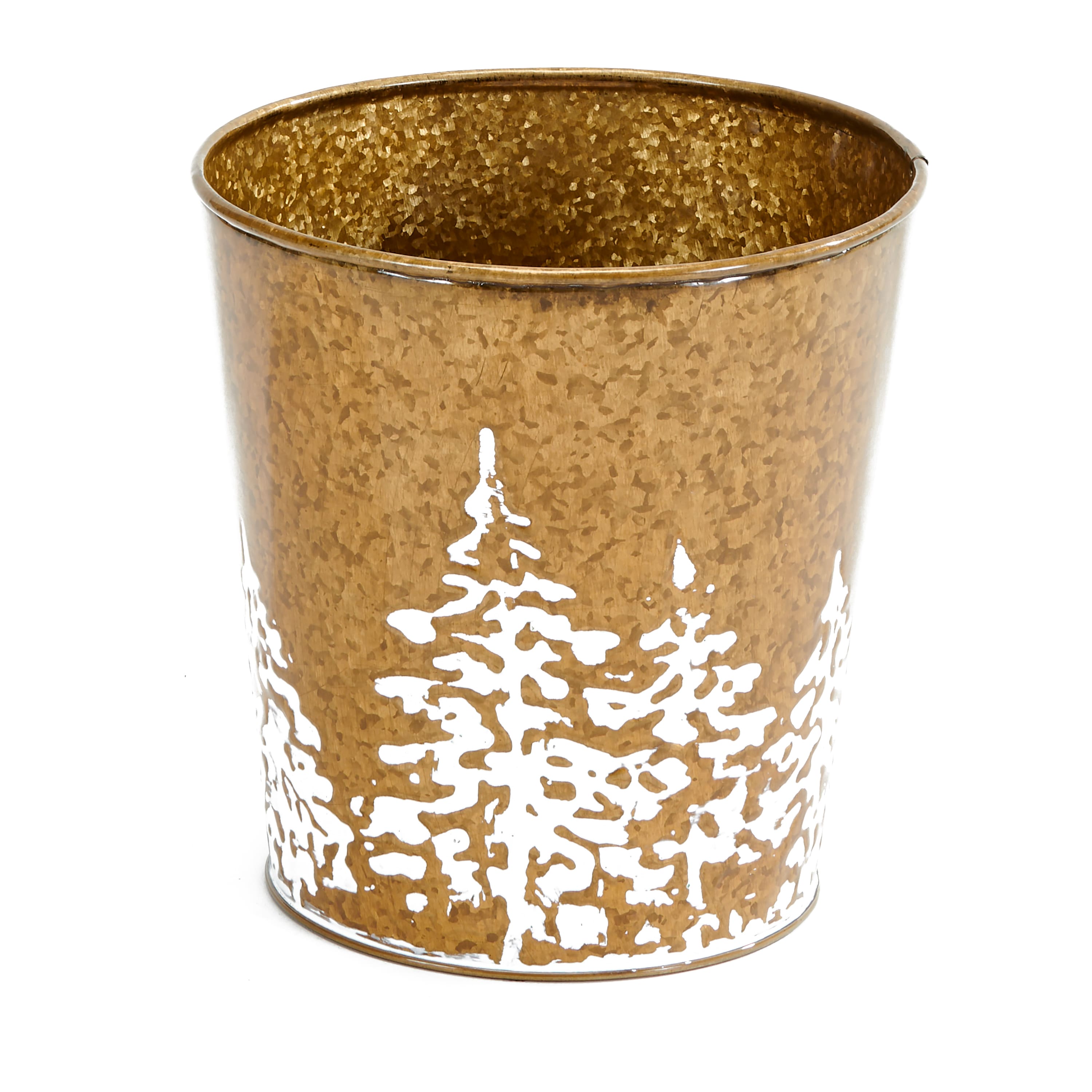 Gold & White Christmas Planter Bucket with Tree Design