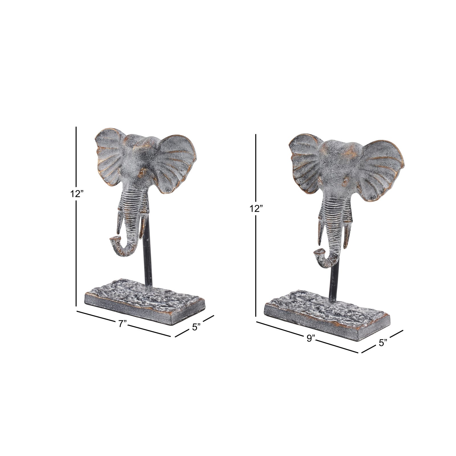 12" Gray Eclectic Elephant Sculptures, 2ct.