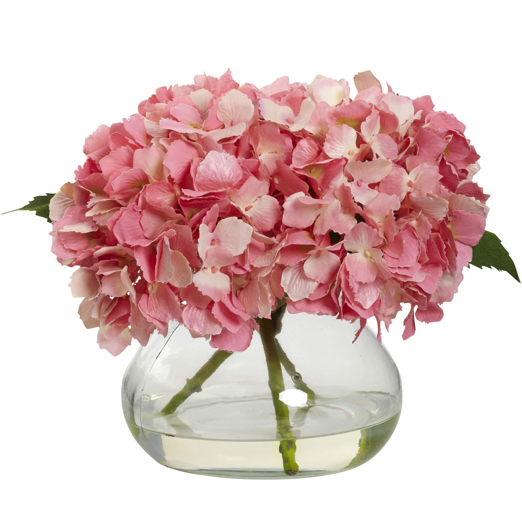 8.5" Pink Blooming Hydrangea In Glass Vase