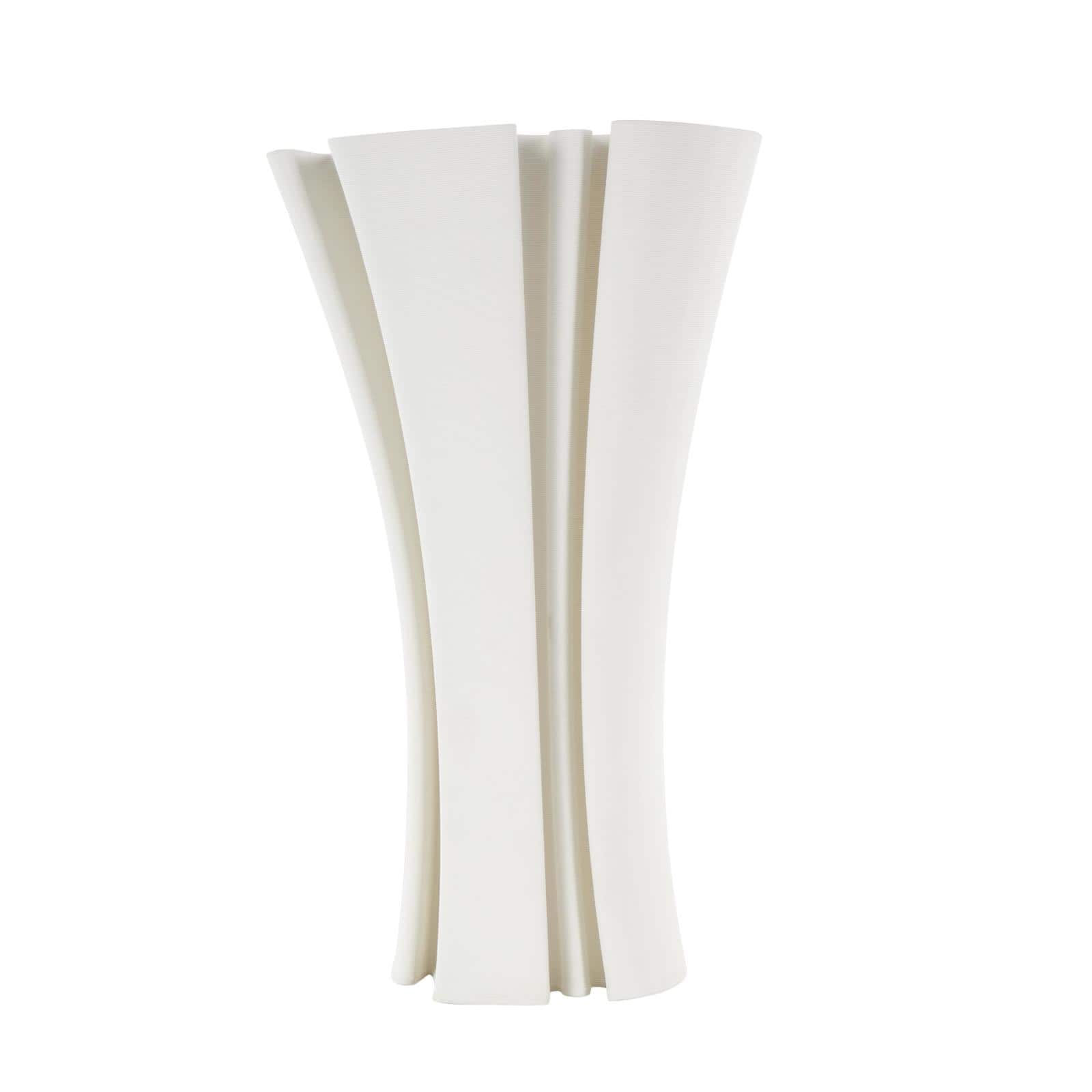 White Ceramic Abstract Ribbed Dimensional Folded Vase with Curvy Rim