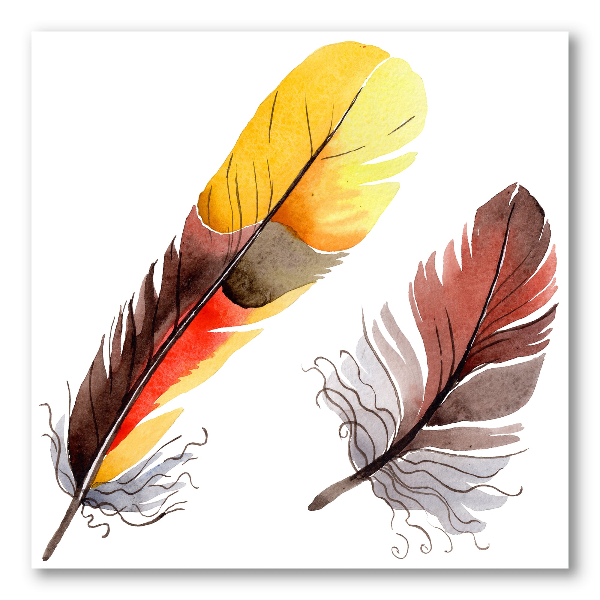Designart - Colourful Boho Feathers IV - Bohemian & Eclectic Canvas Wall Art Print