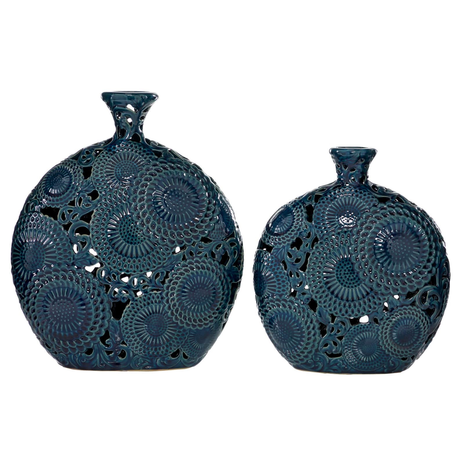 Set of 2 Blue Stoneware Eclectic Vase, 16", 13"
