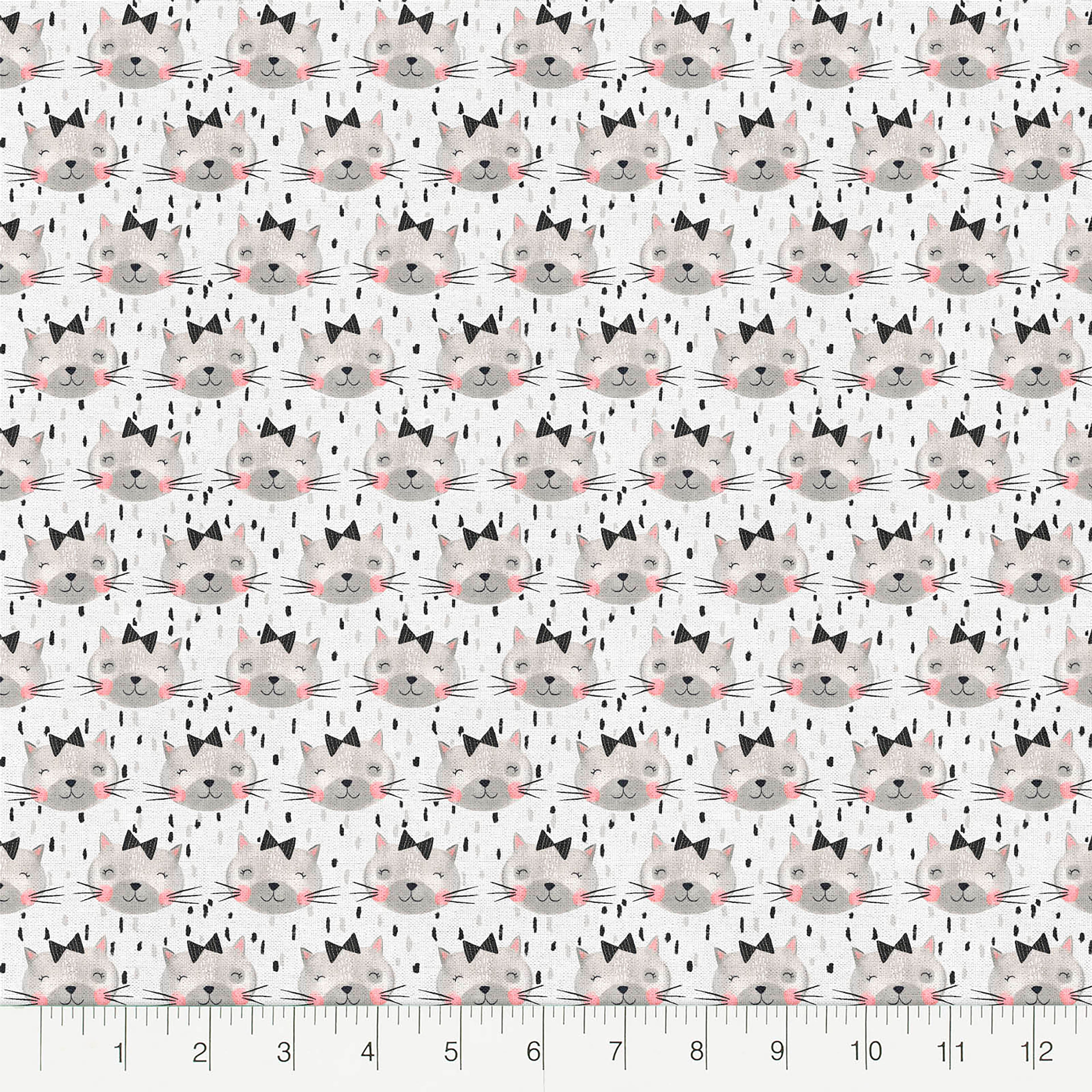 Fabric Editions White Kitten Faces Cotton Fabric