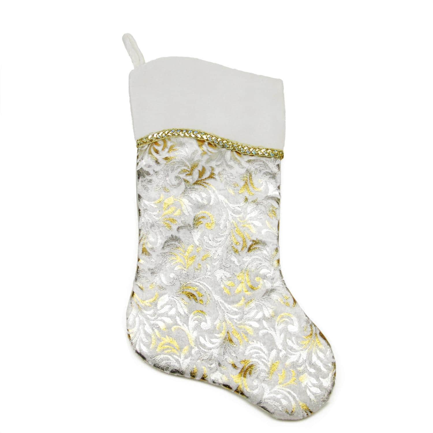 20" Two-Toned Metallic Flourish Christmas Stocking, Silver & Gold