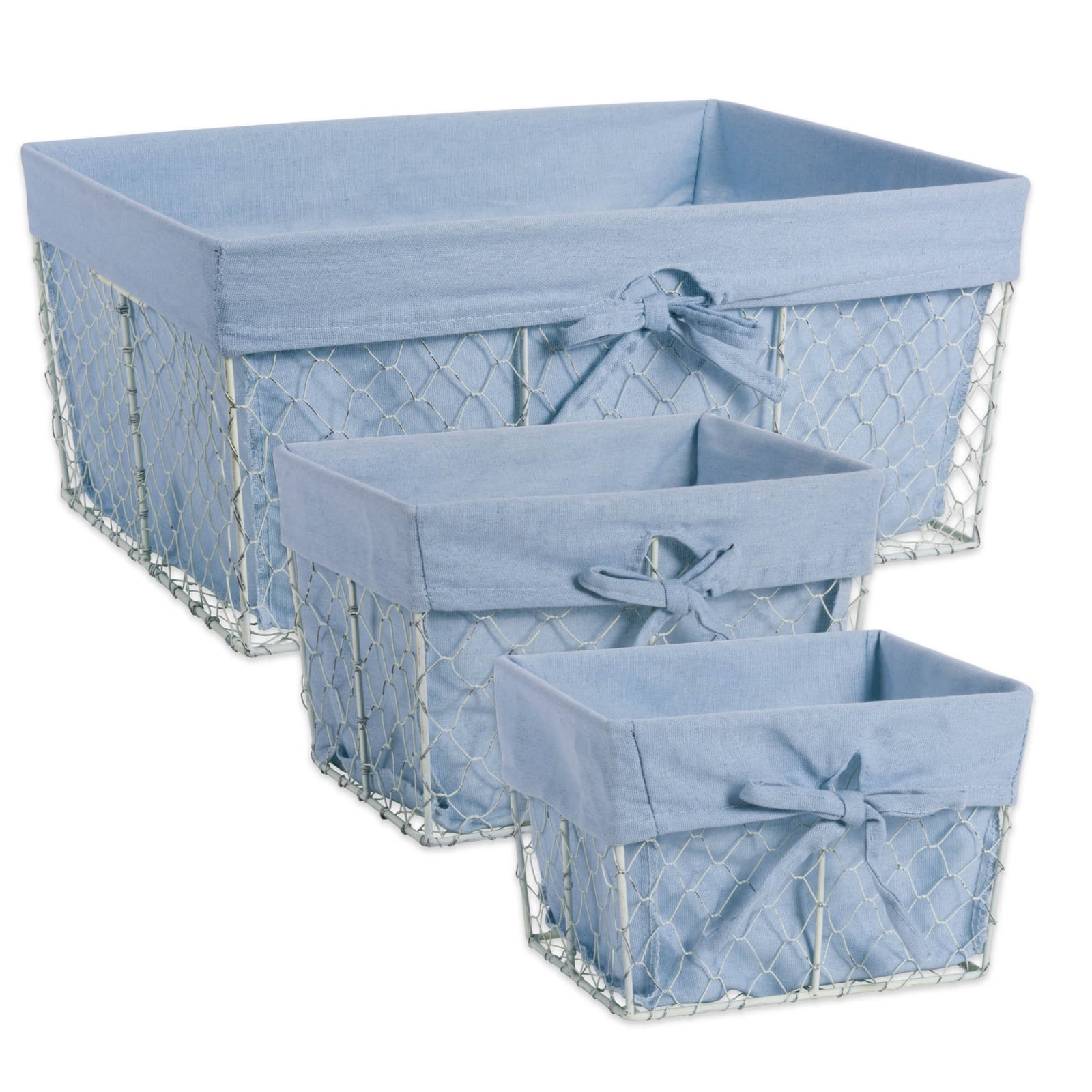 DII® Antique White Chicken Wire Basket with Washed Denim Liner