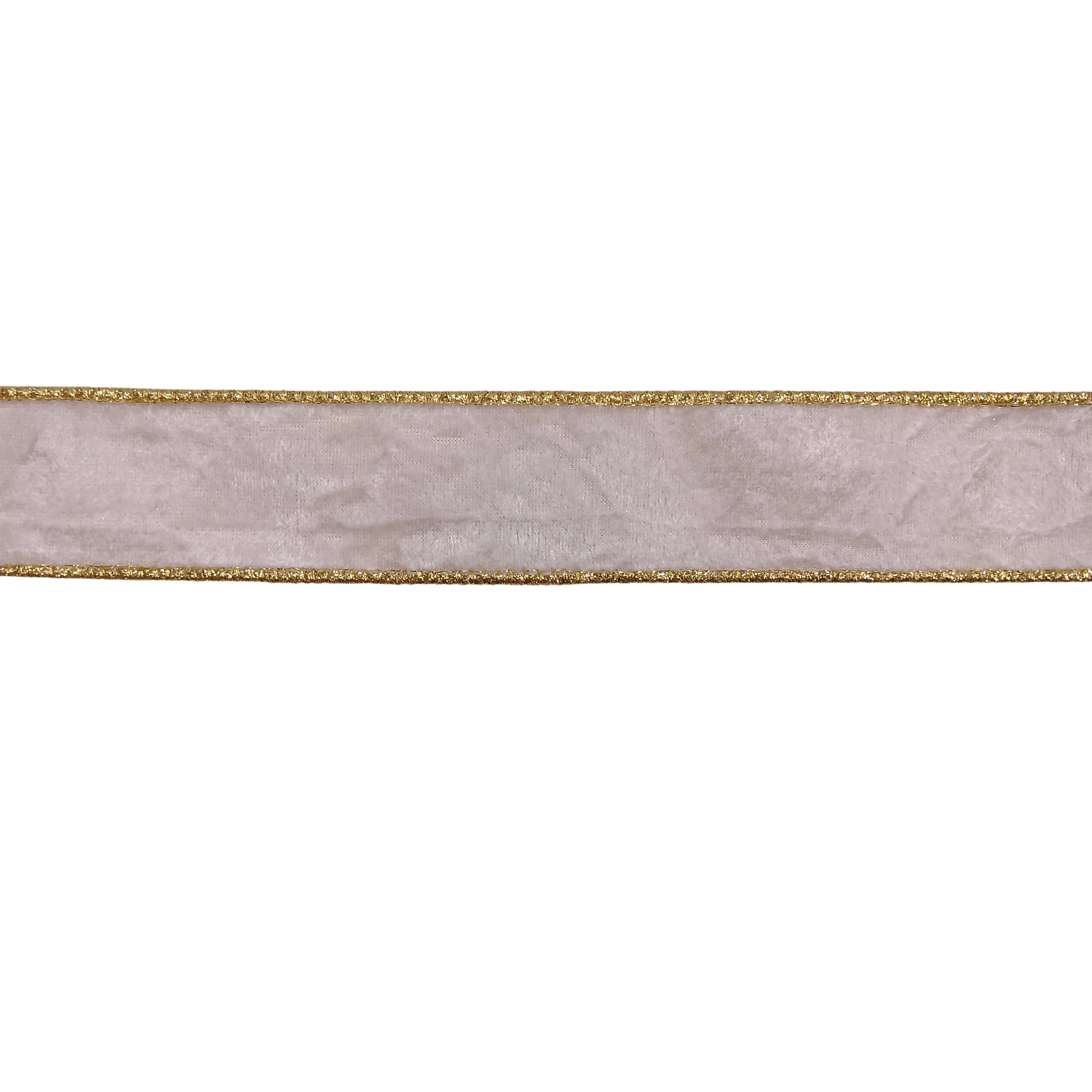 1.5" x 5yd. Ivory Crushed Velvet Wired Gold Glitter Ribbon by Celebrate It®