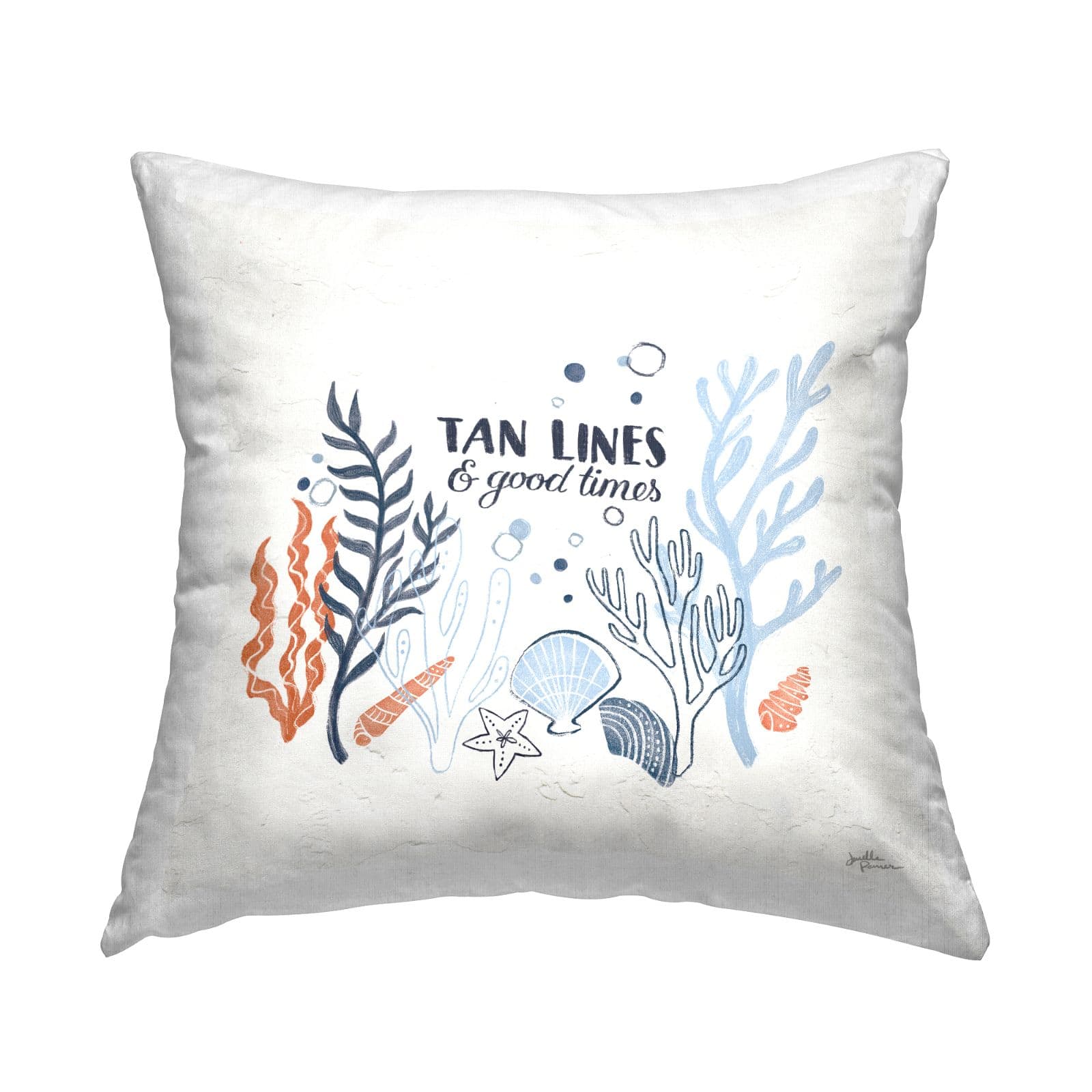 Stupell Industries Tan Lines Beach Quote Various Seashells Throw Pillow, 18" x 18"