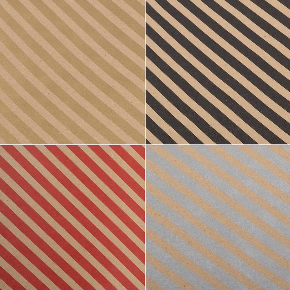 JAM Paper Assorted Kraft Stripe Gift Wrap Set, 4ct.