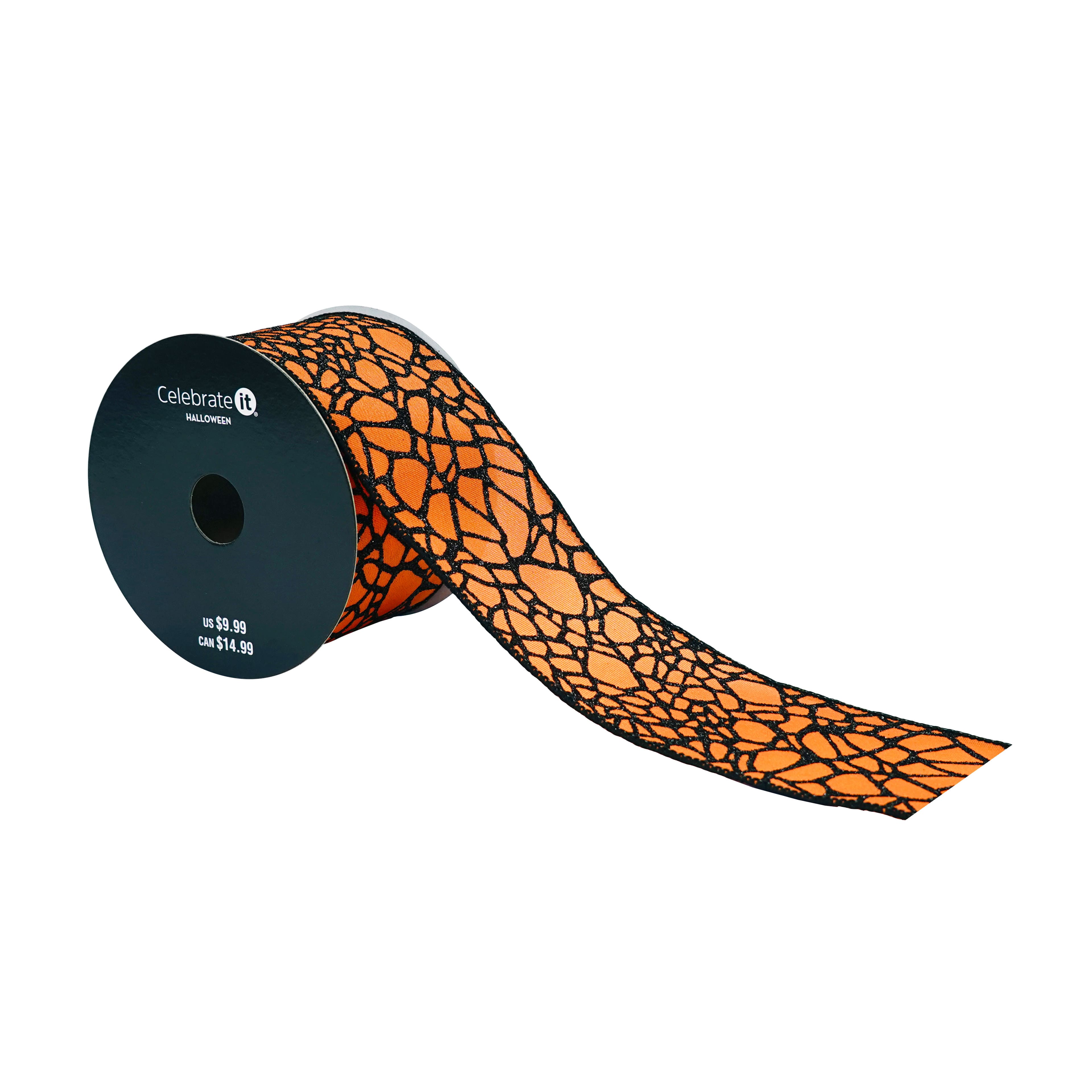 2.5" x 6.6yd. Orange & Black Glitter Spiderweb Wired Taffeta Ribbon by Celebrate It®