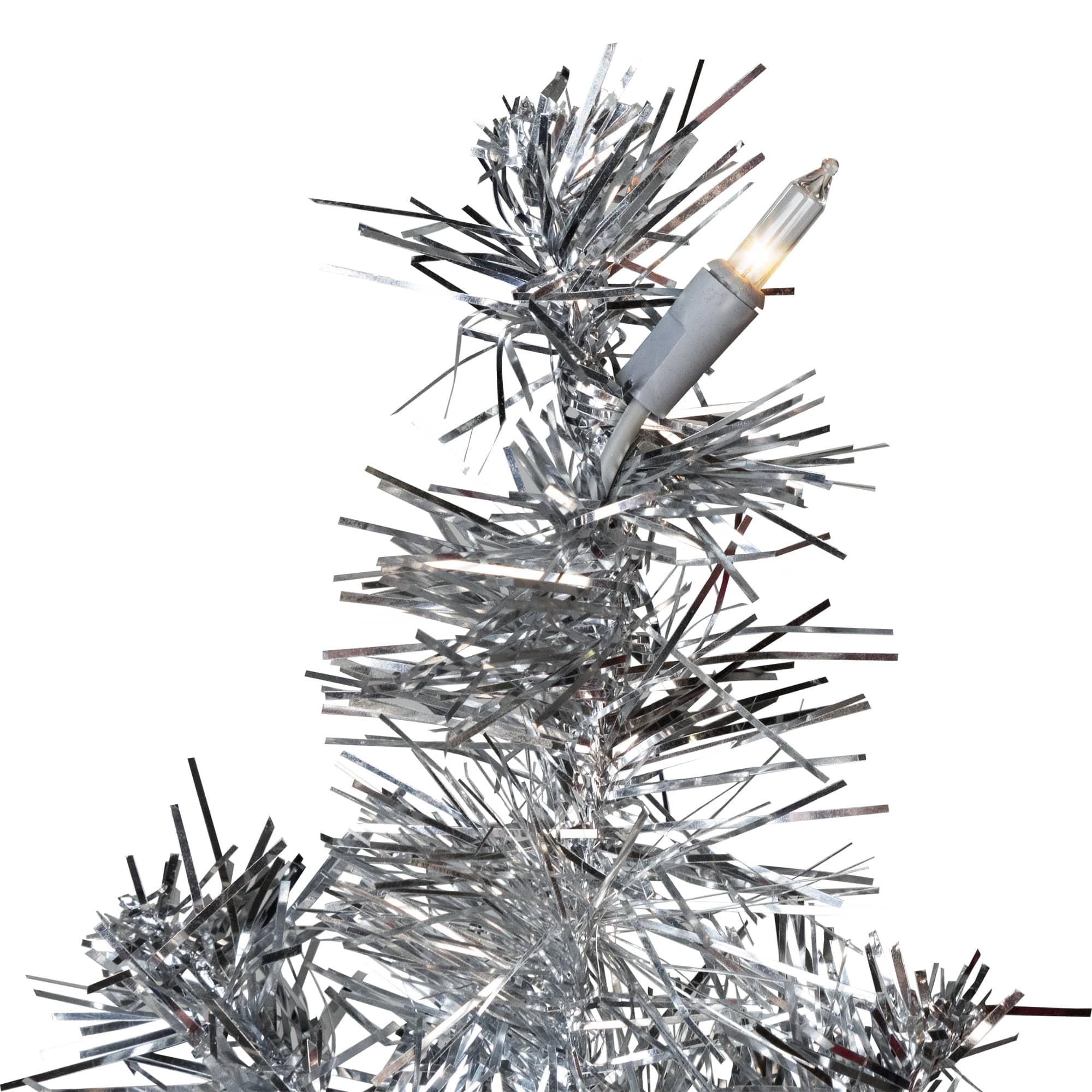 3ft. Pre-Lit Silver Tinsel Artificial Christmas Tree, Clear Lights