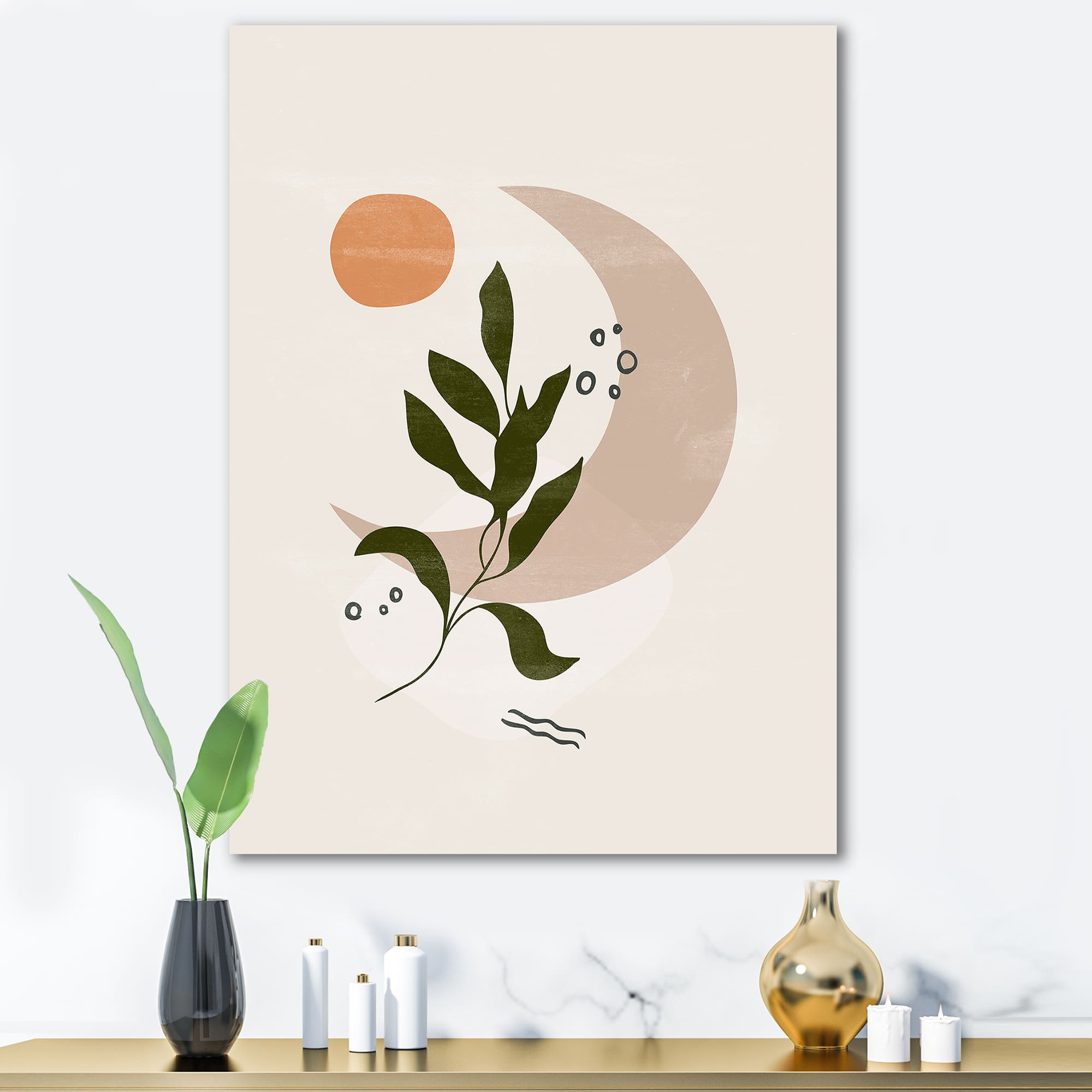 Designart - Abstract Geometrical Moon With Leaf I