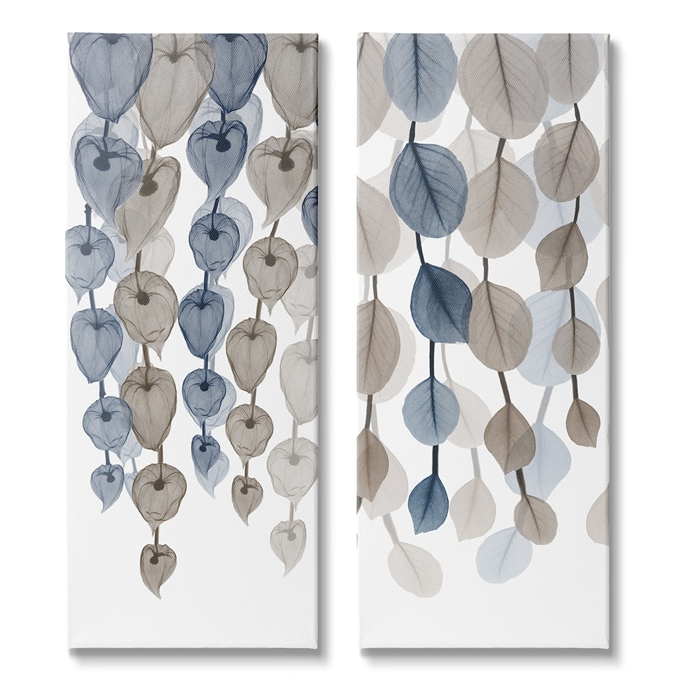 Stupell Industries Neutral Opaque Blue Brown Cascading Leaves Canvas Wall Art