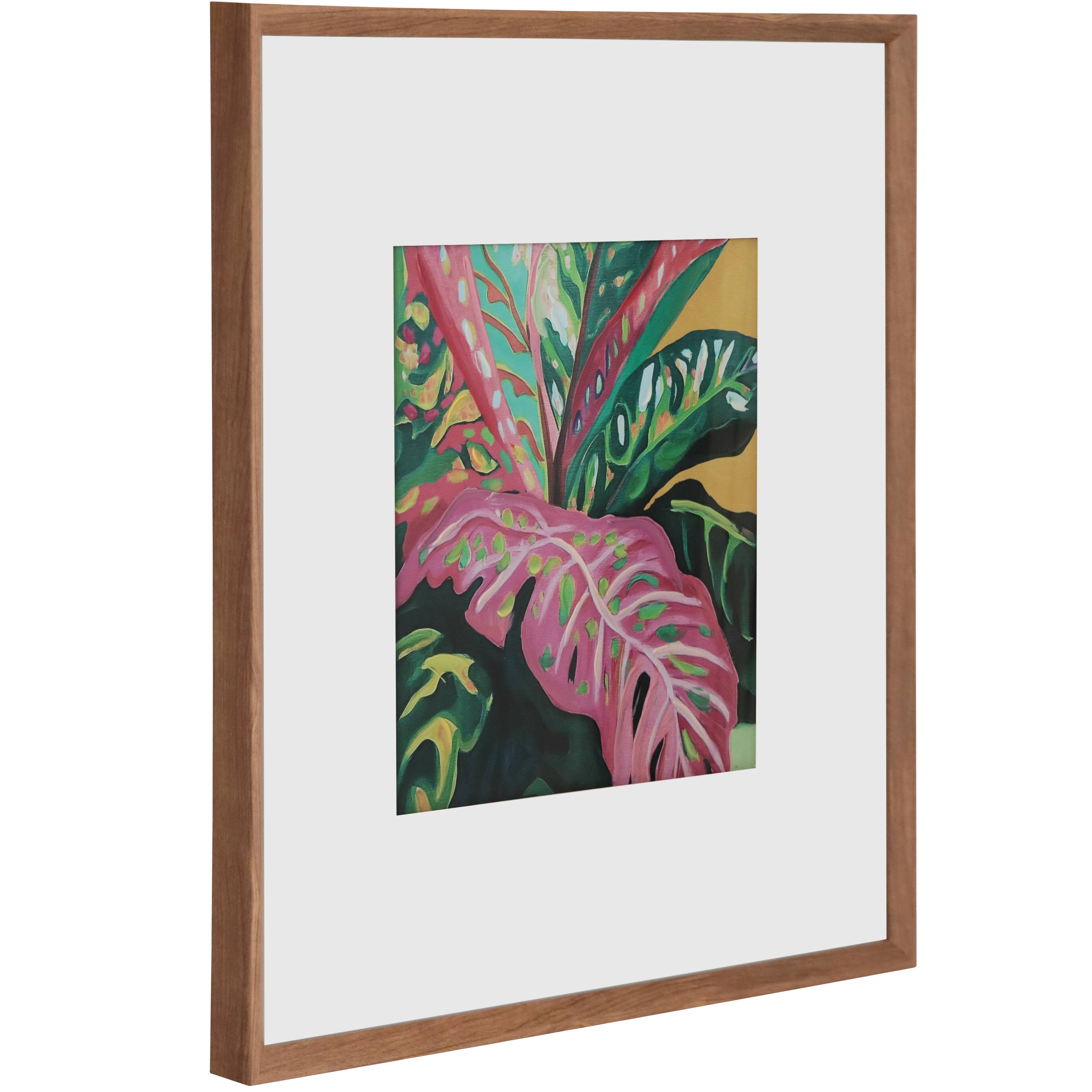 20" x 20" Pink & Green Tropical Leaf Burst Wall Décor in Woodgrain Frame by Ashland®