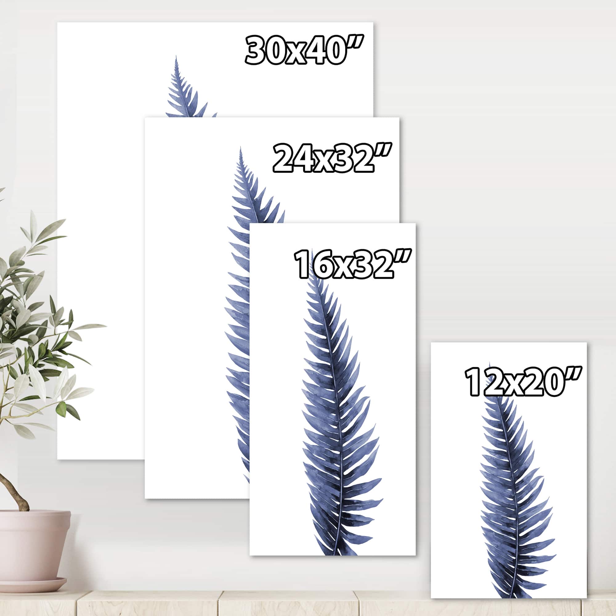 Designart - Tropical Blue Watercolour Leaves II - Bohemian & Eclectic Canvas Wall Art Print