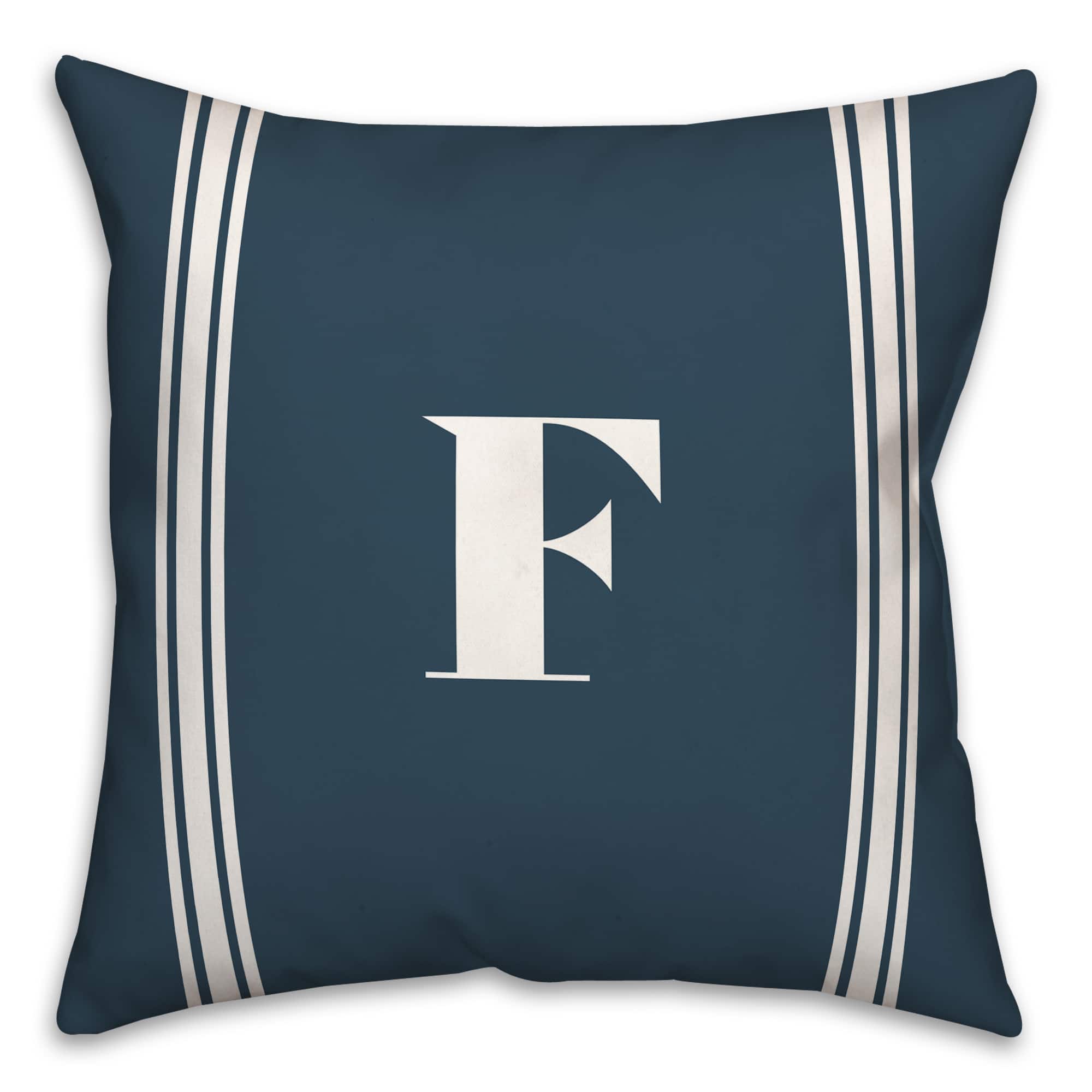 Navy Striped Monogram Throw Pillow