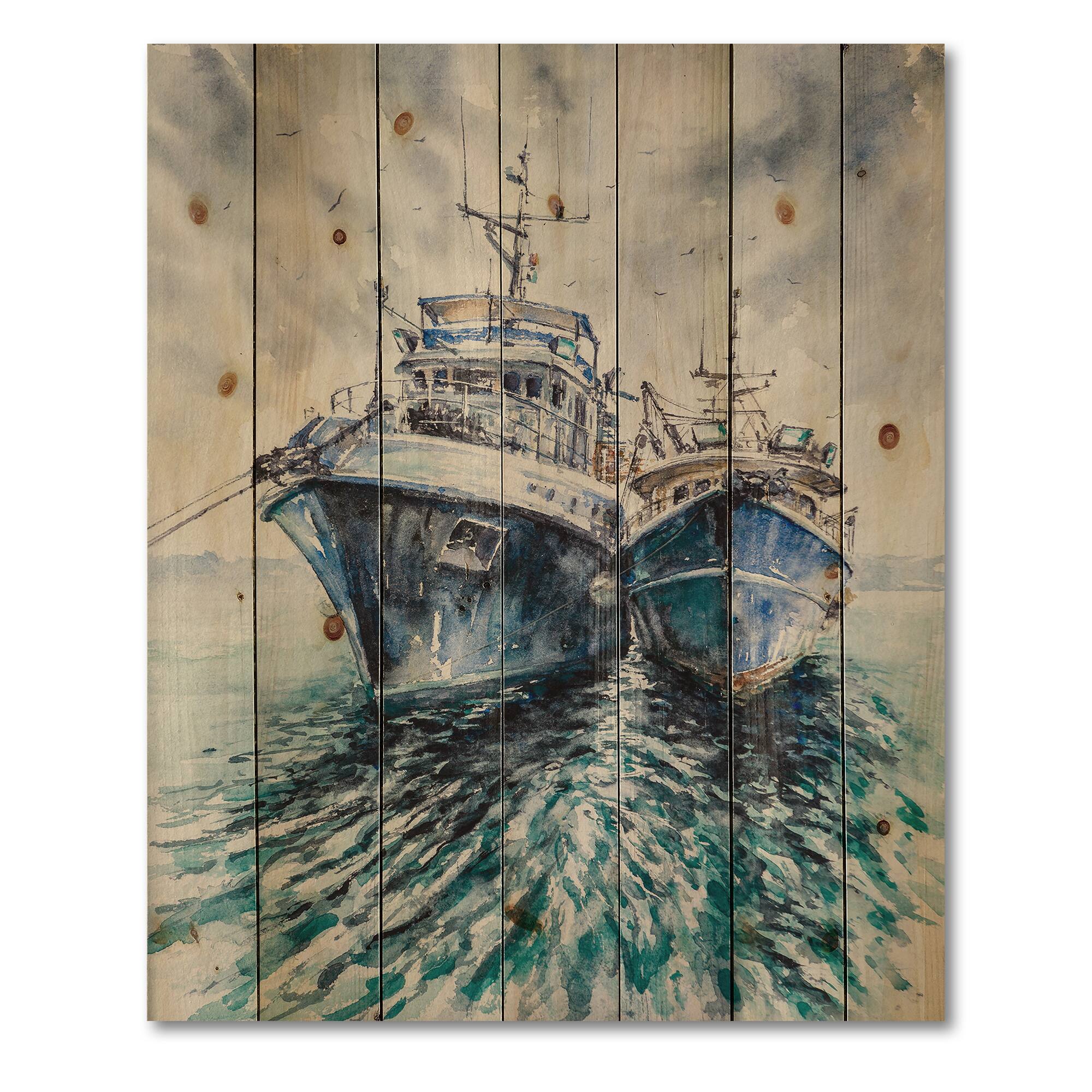 Designart - Two Fishing Boats Before A Storm Anchored