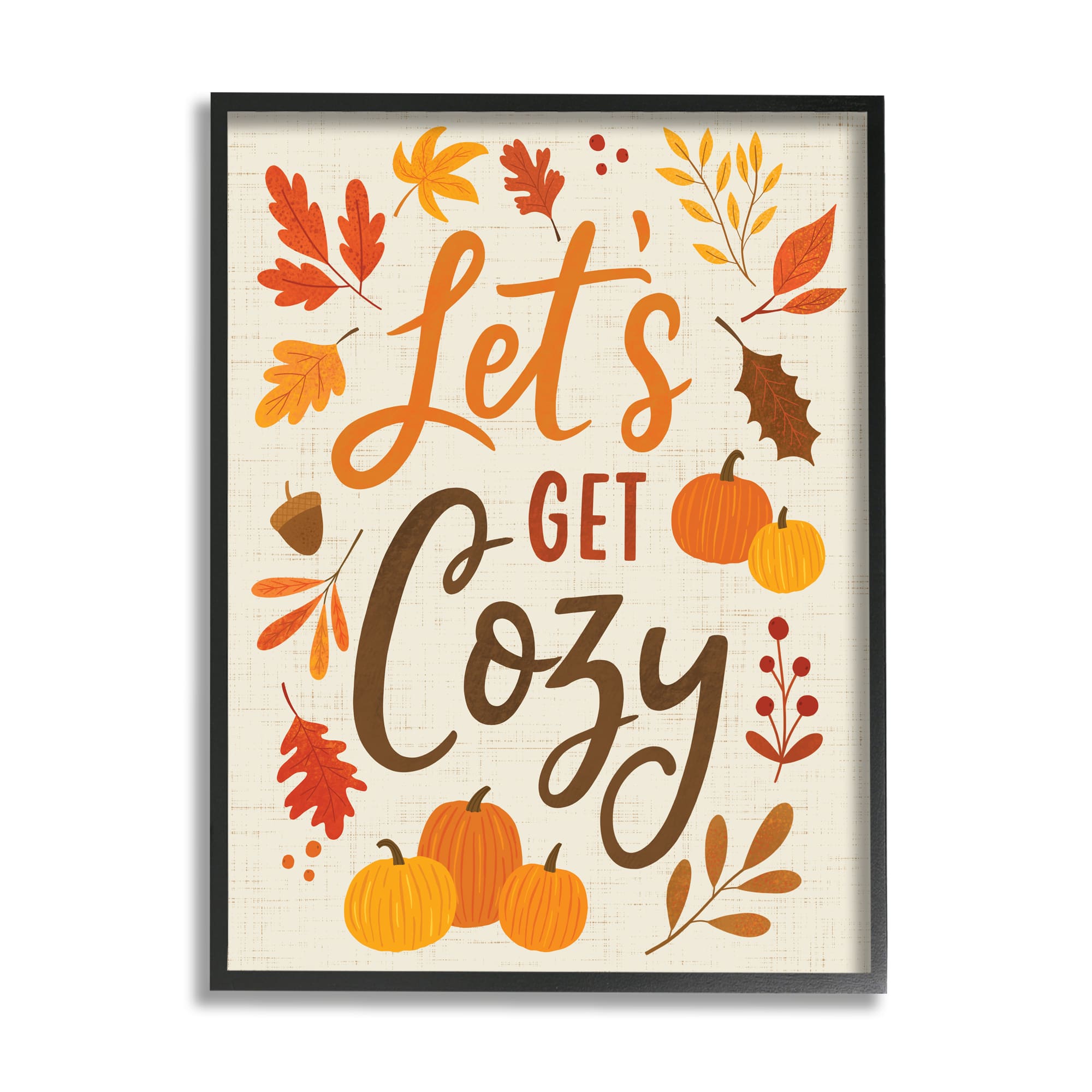 Stupell Industries Lets Get Cozy Autumnal Leaf Sprigs Framed Giclee Art