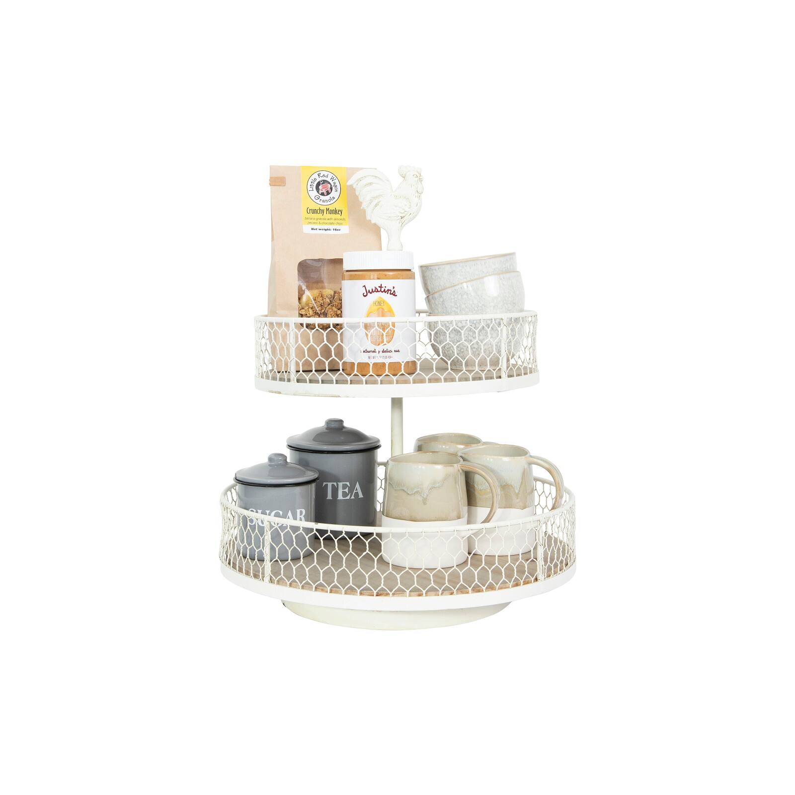 Hello Honey® 18.5" 2-Tier Wood & Metal Round Trays With Rooster Top