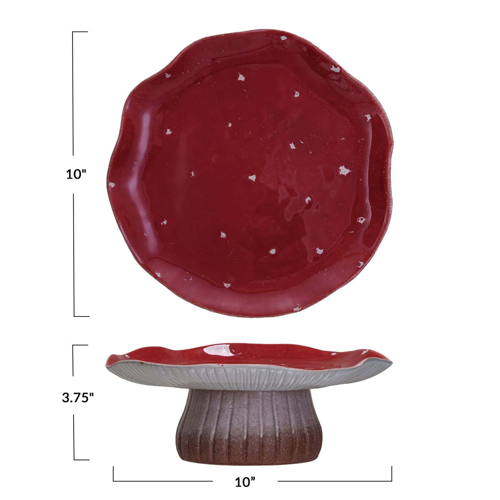 Hello Honey® 10" Red & White Reactive Glaze Round Stoneware Mushroom Pedestal