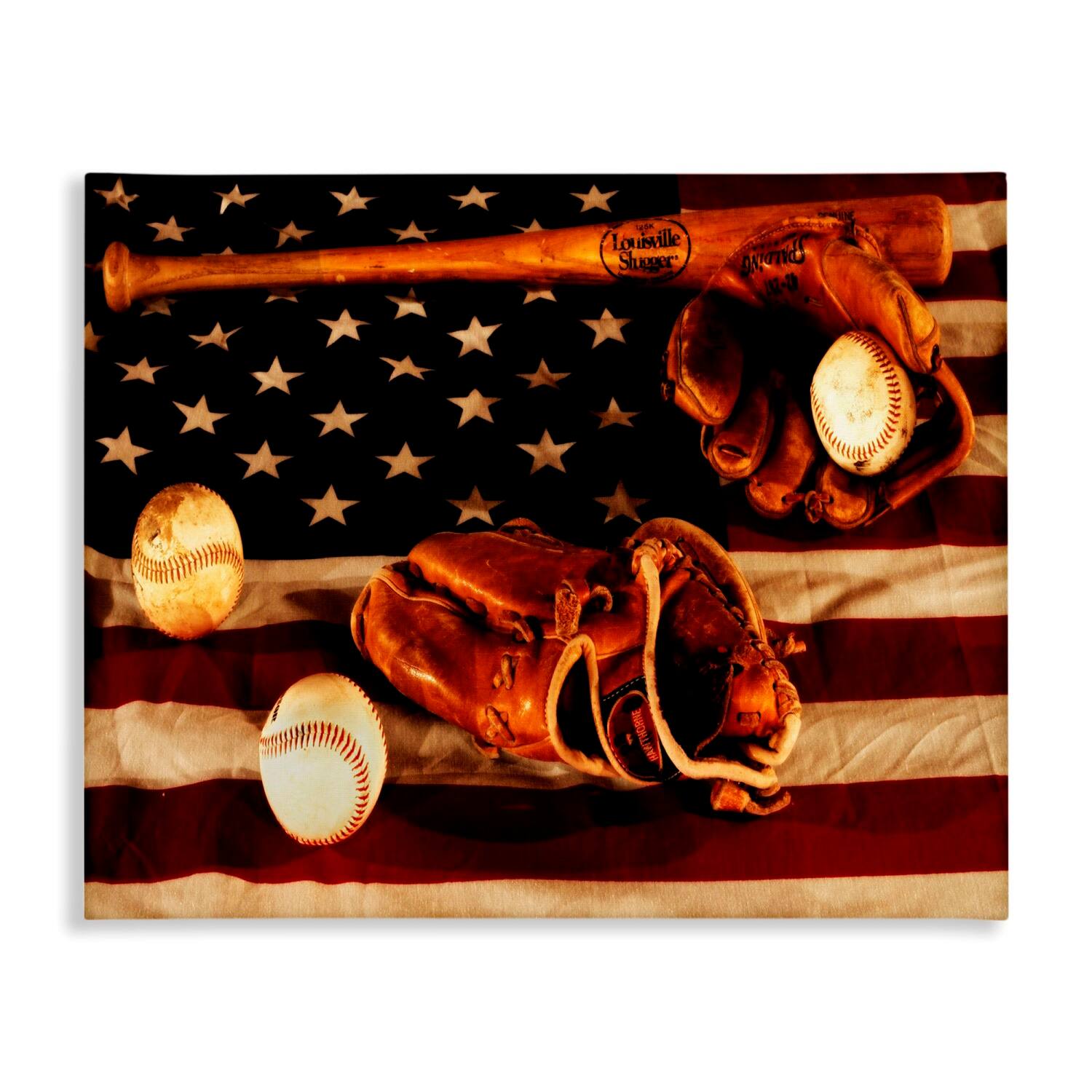 Stupell Industries Vintage American Flag Baseball Photo Canvas Wall Art