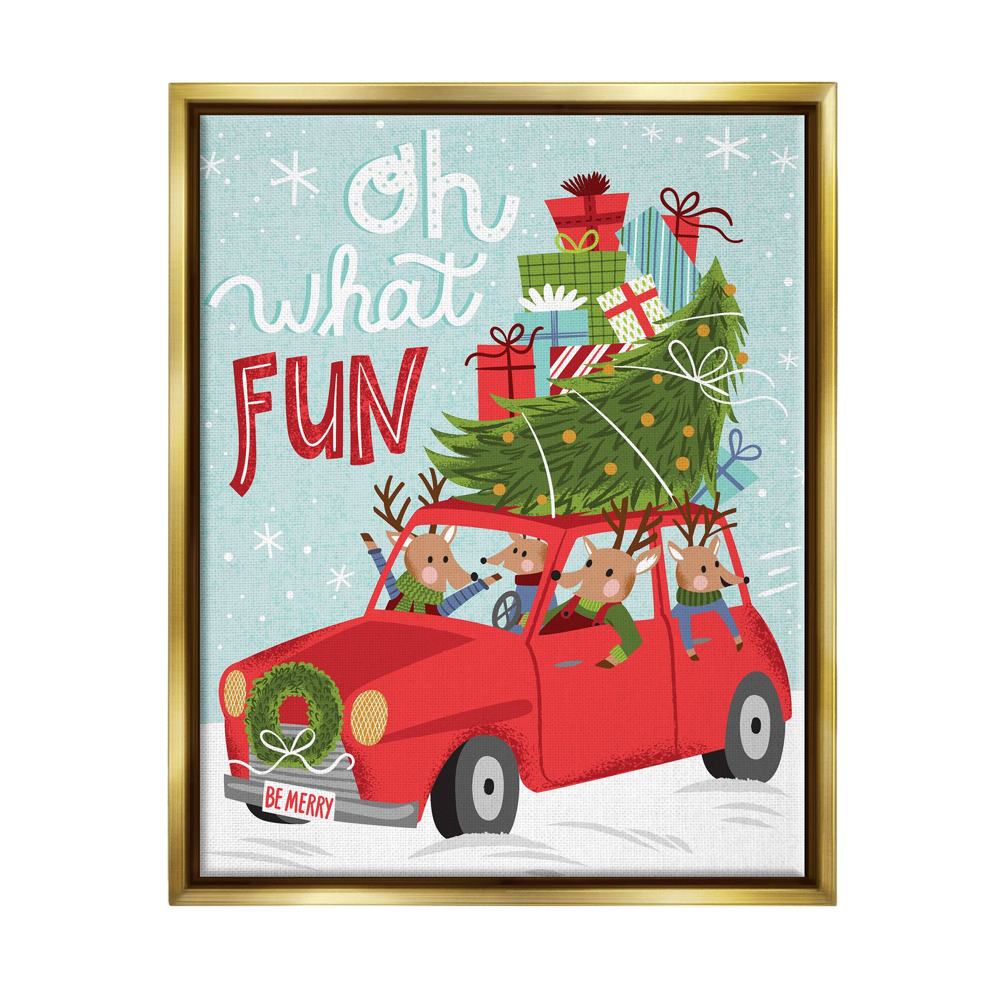 Stupell Industries Oh What Fun Holiday Car Framed Floater Canvas Wall Art