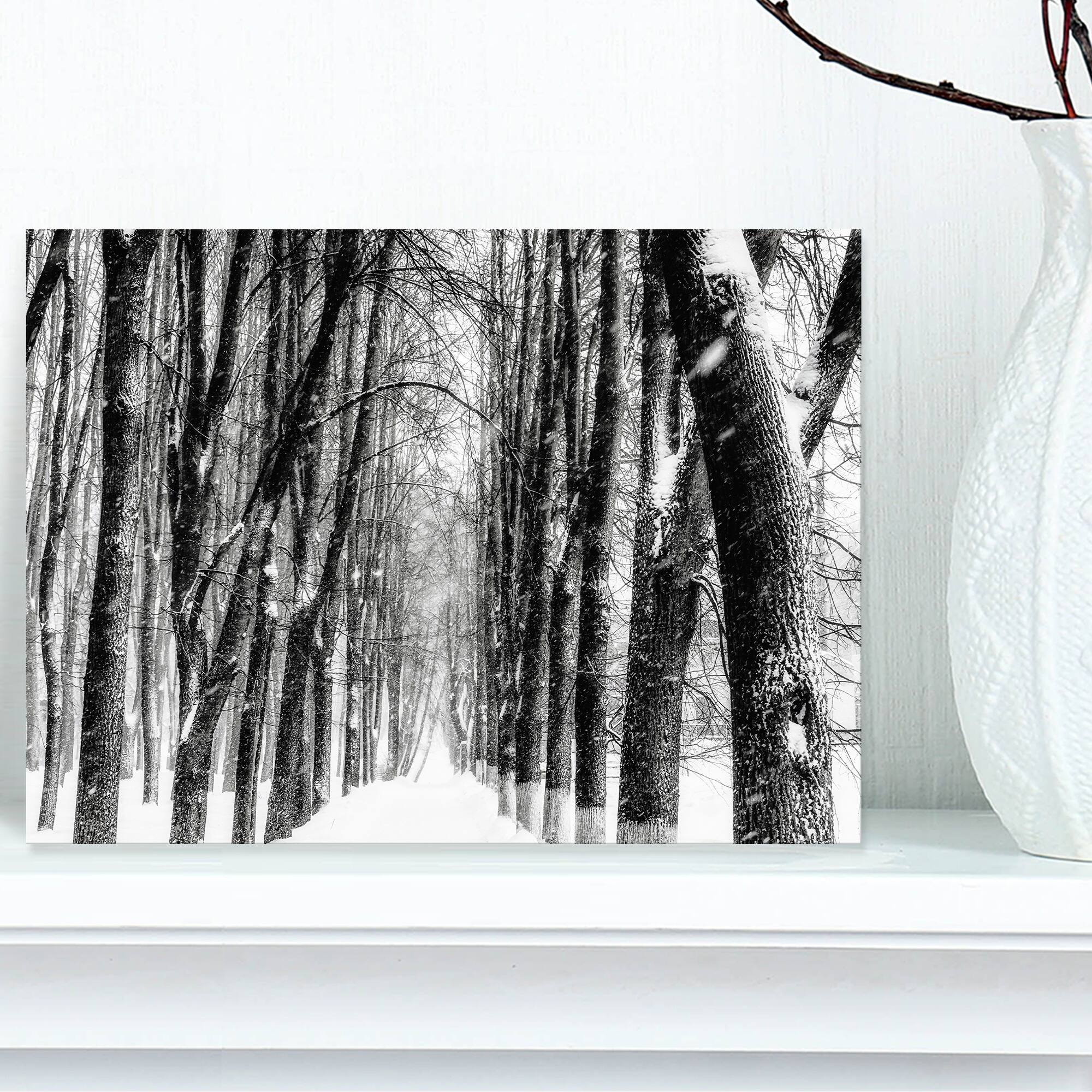 Designart - Snowy Forest Black and White