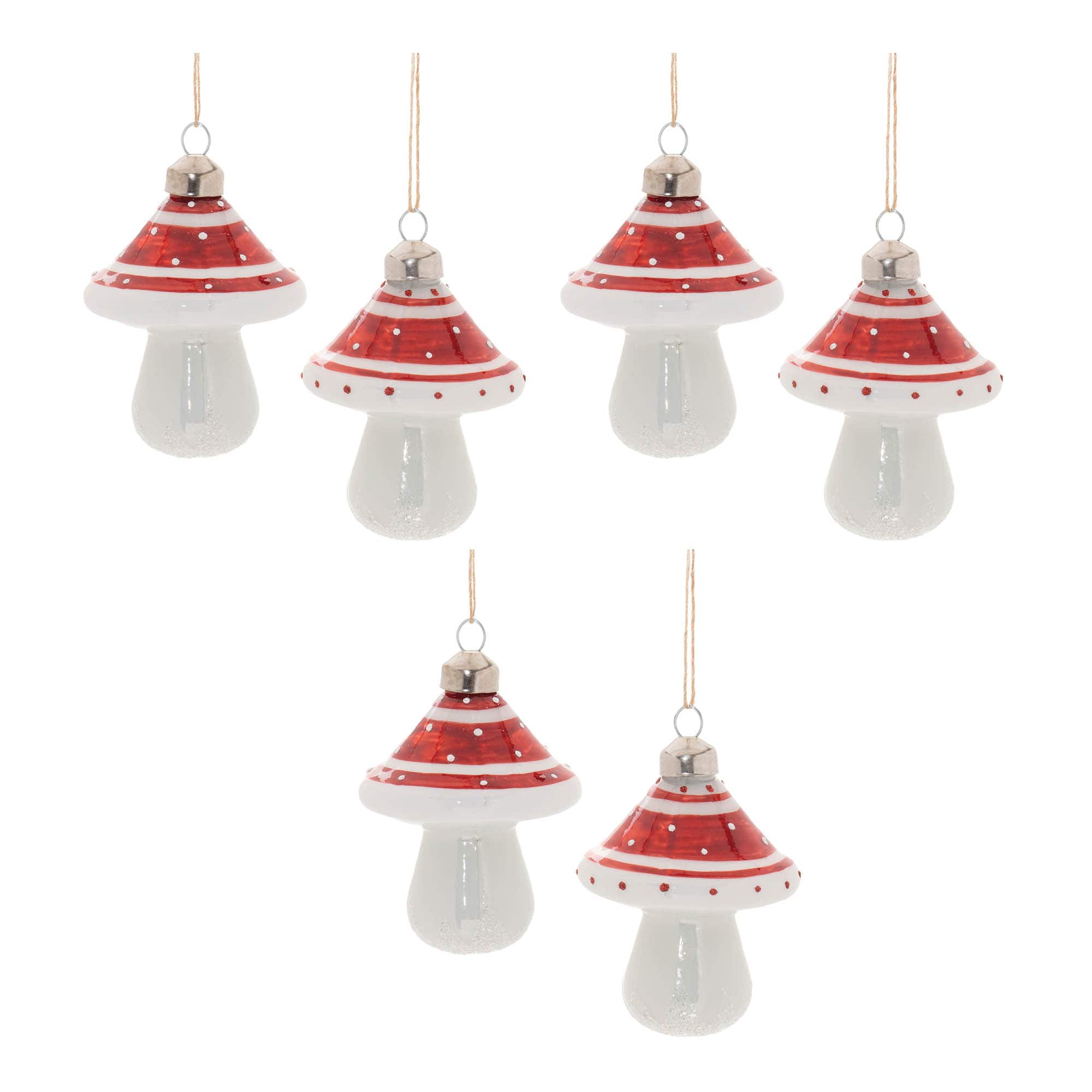 3" Glittered Glass Mushroom Ornaments, 6ct.