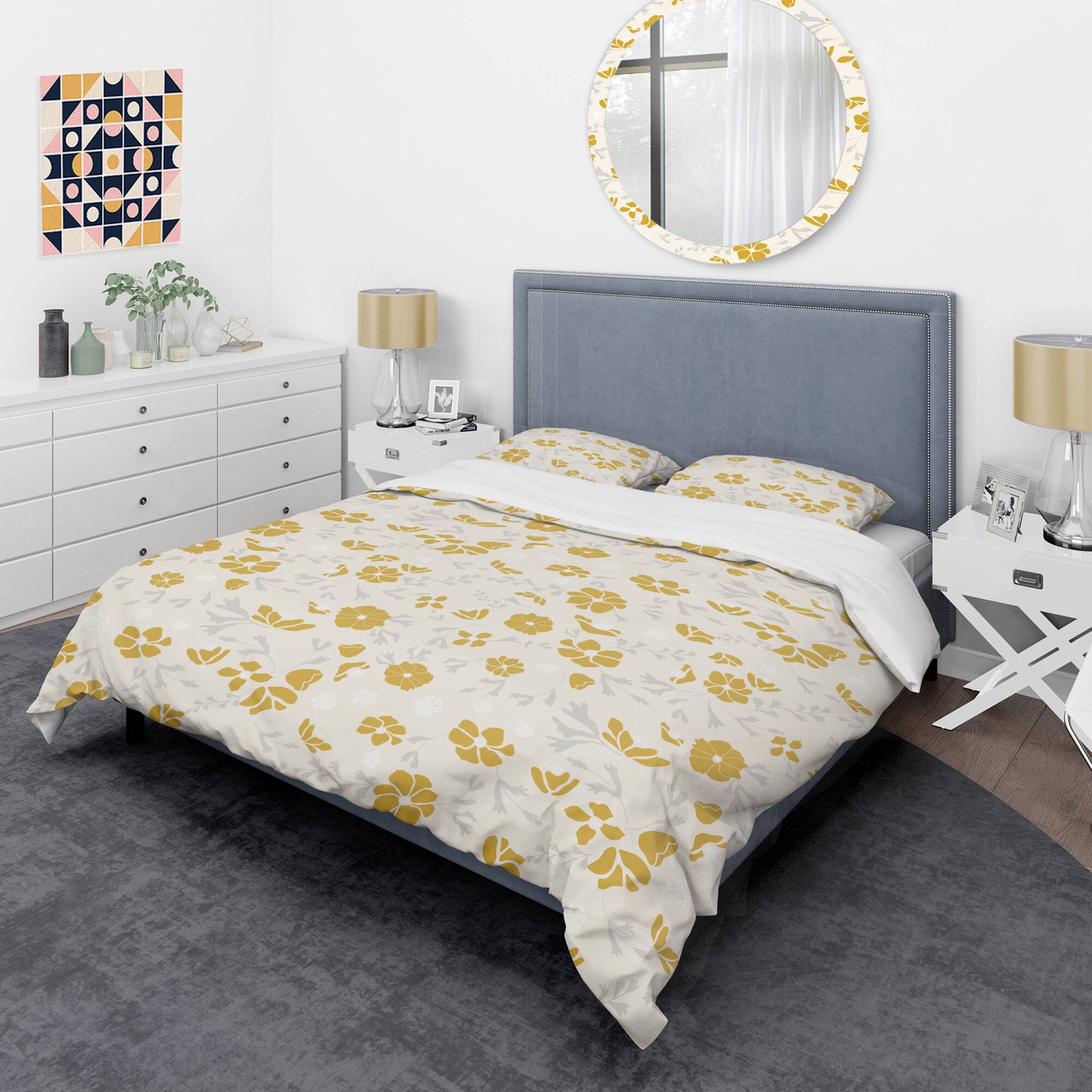 Designart 'Retro Handdrawn Poppies III' Mid-Century Duvet Cover Set