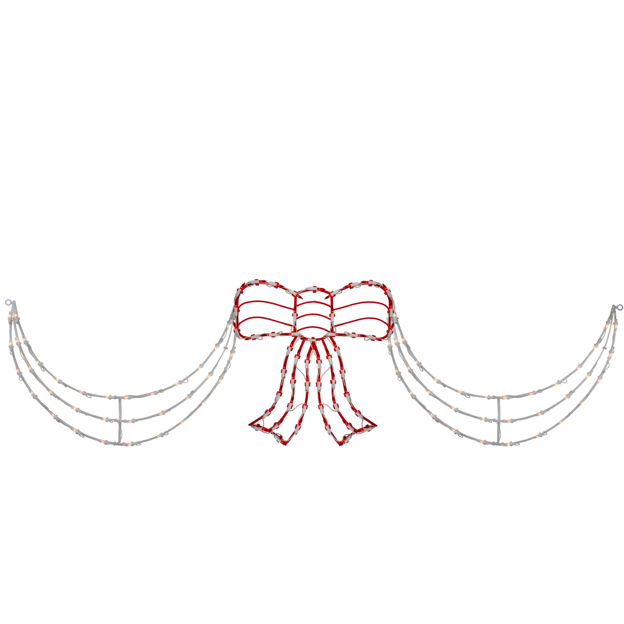 Lighted Red & White Bow Swag Christmas Decoration
