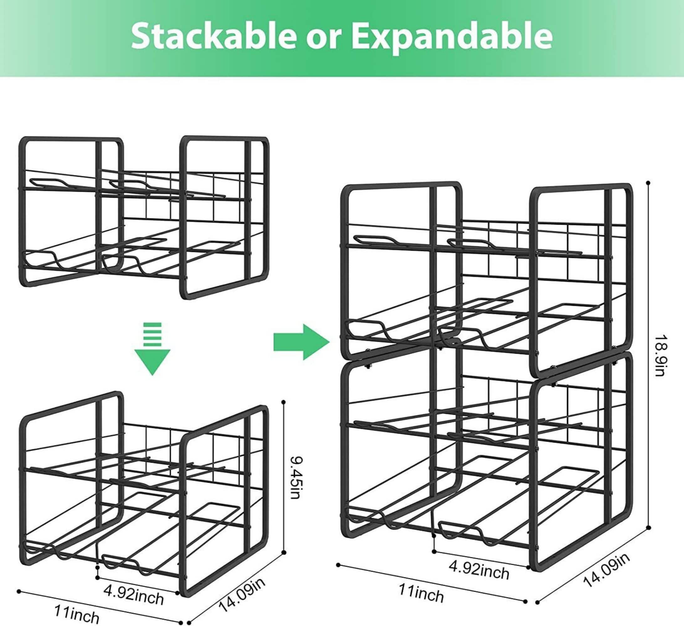 NEX™ Standard 12oz. 20-Can Capacity Black Organizer Rack Dispenser, 2ct.