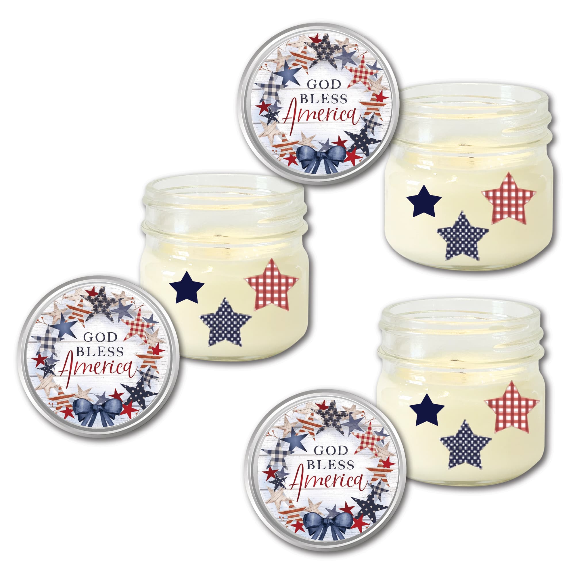 Courtside Market Celebrate 250 God Bless America Wreath 4 oz Citronella Soy Wax Candle 3-Piece Set with Wounded Warrior Project
