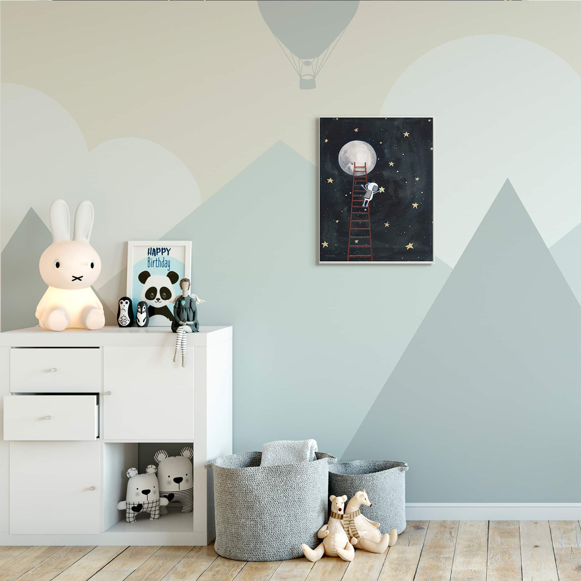 Stupell Industries Astronaut Hanging Stars Outer Space Ladder to Moon Wood Wall Plaque