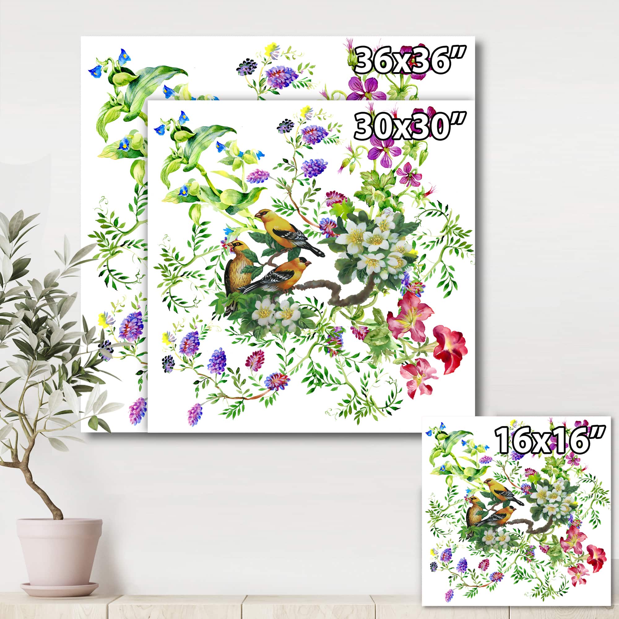 Designart - Tropical Birds With On Blooming Tree - Traditional Canvas Wall Art Print
