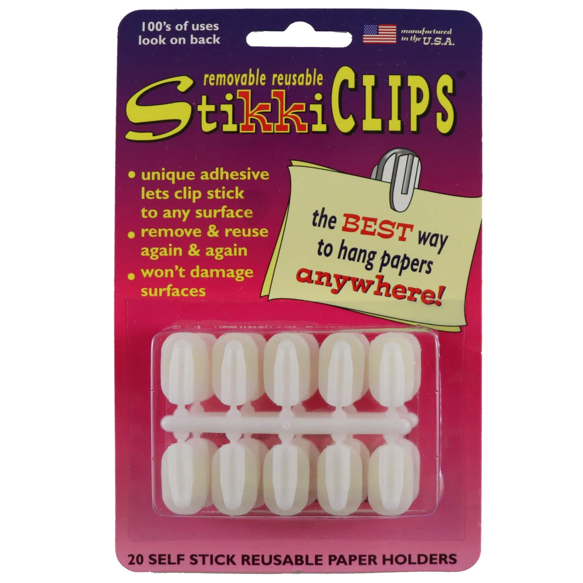 Surebonder® StikkiCLIPS™ White Self-Stick Reusable Paper Holders