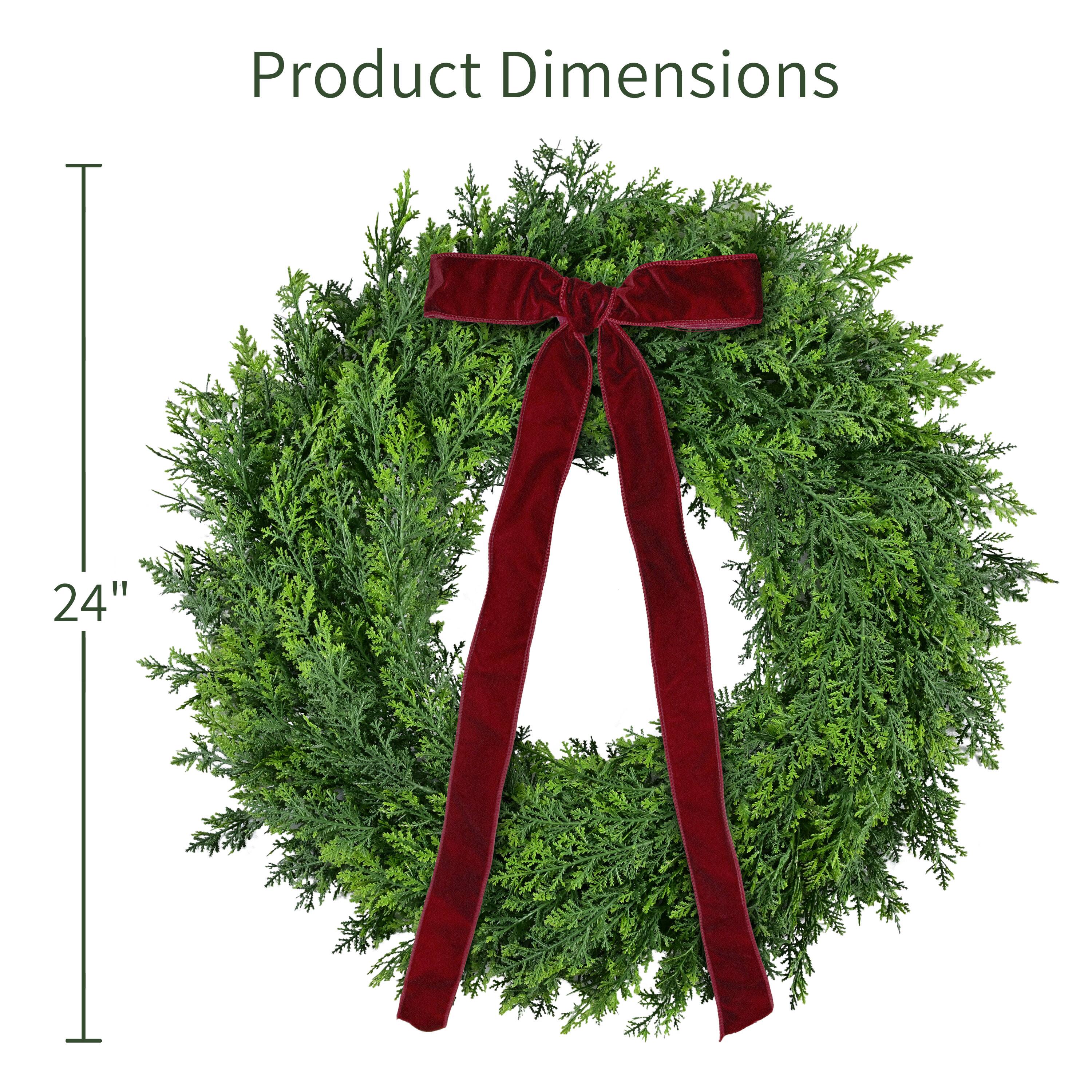 Puleo International 24" Unlit Green Polyethylene Spruce with Red Velvet Bow Artificial Wreath