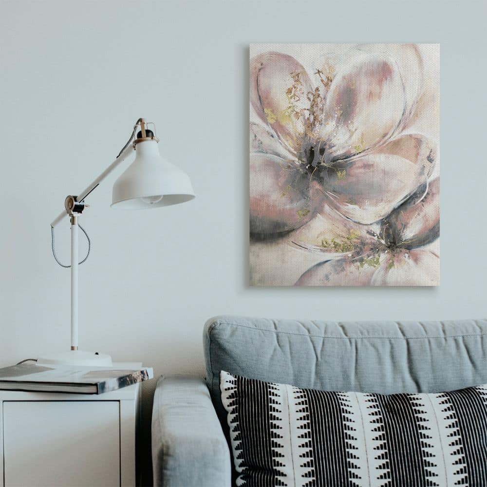 Stupell Industries Glam Pink Beige Flower Petals Floral Gold Painting Canvas Wall Art