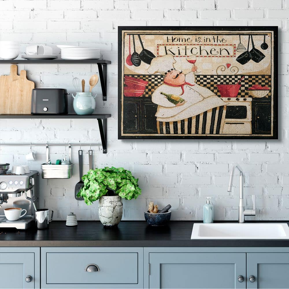 Stupell Industries Home is in the Kitchen with Happy Chef Illustration Canvas Wall Art
