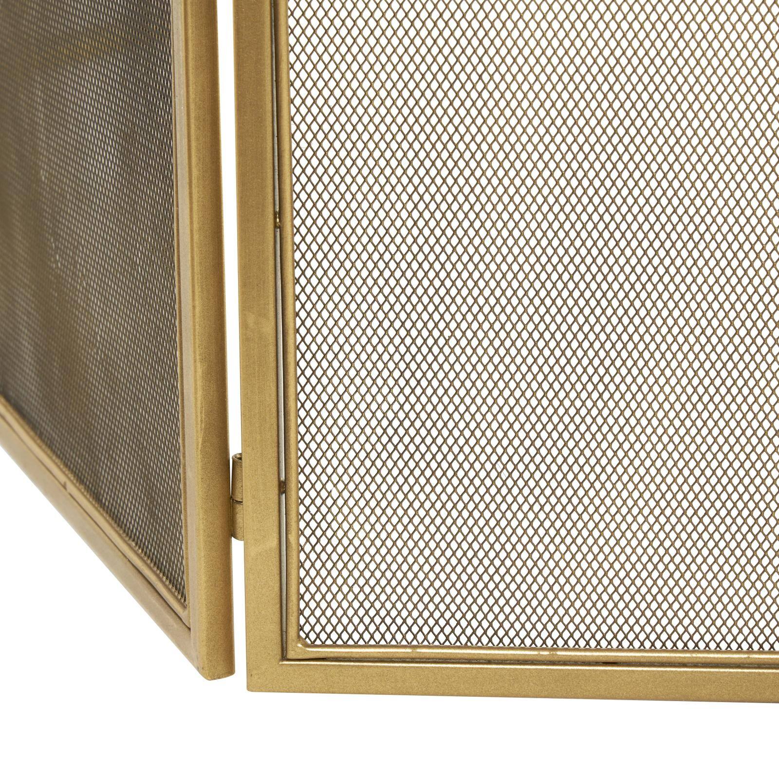 29" x 14" x 30" Gold Metal Floral Ornate Antique Arched 3 Panel Living Room Fireplace Screen with Finial Accents