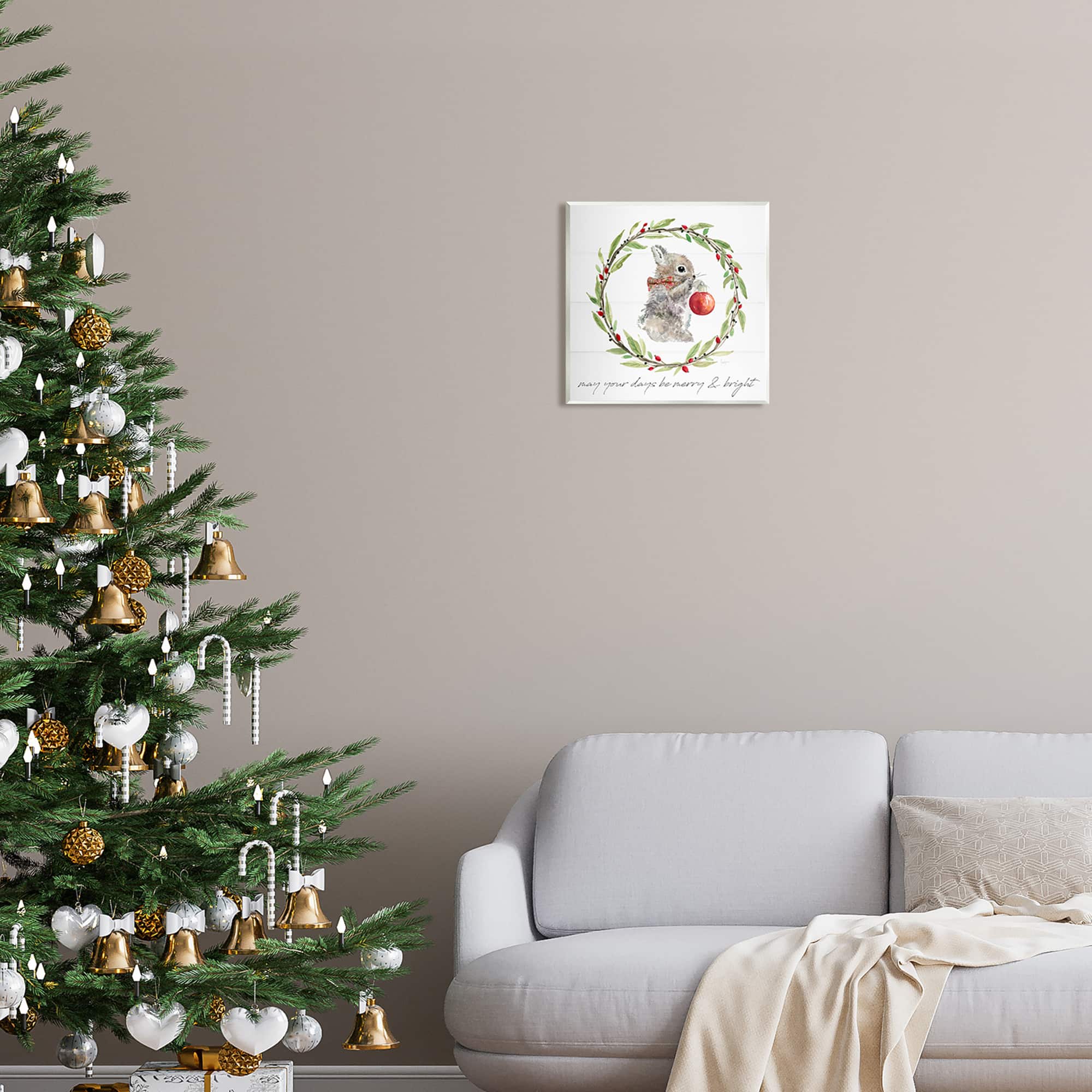 Stupell Industries Merry & Bright Bunny Wreath Wall Plaque Art