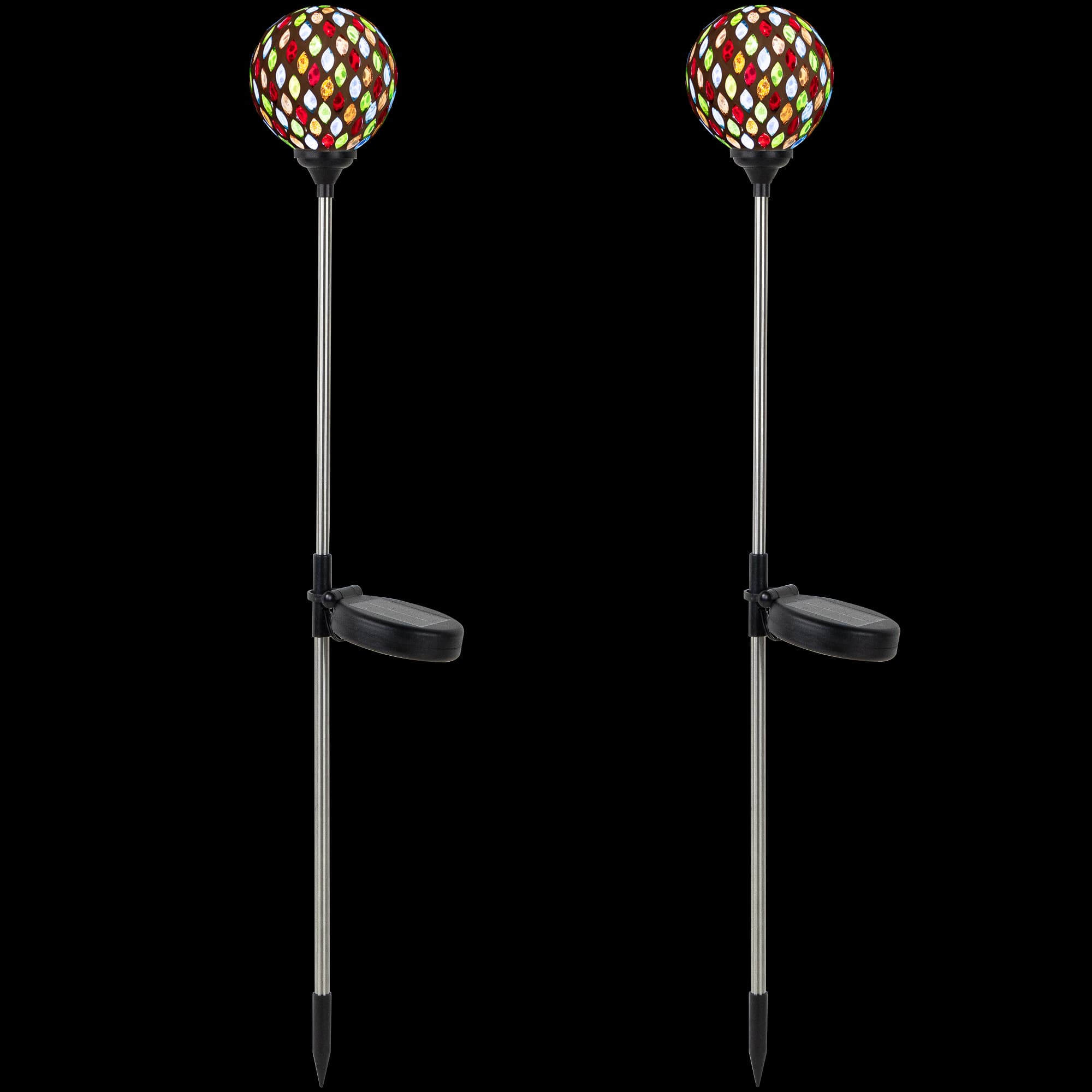 30" Mosaic Stained Glass Solar Powered LED Pathway Markers, 2ct.