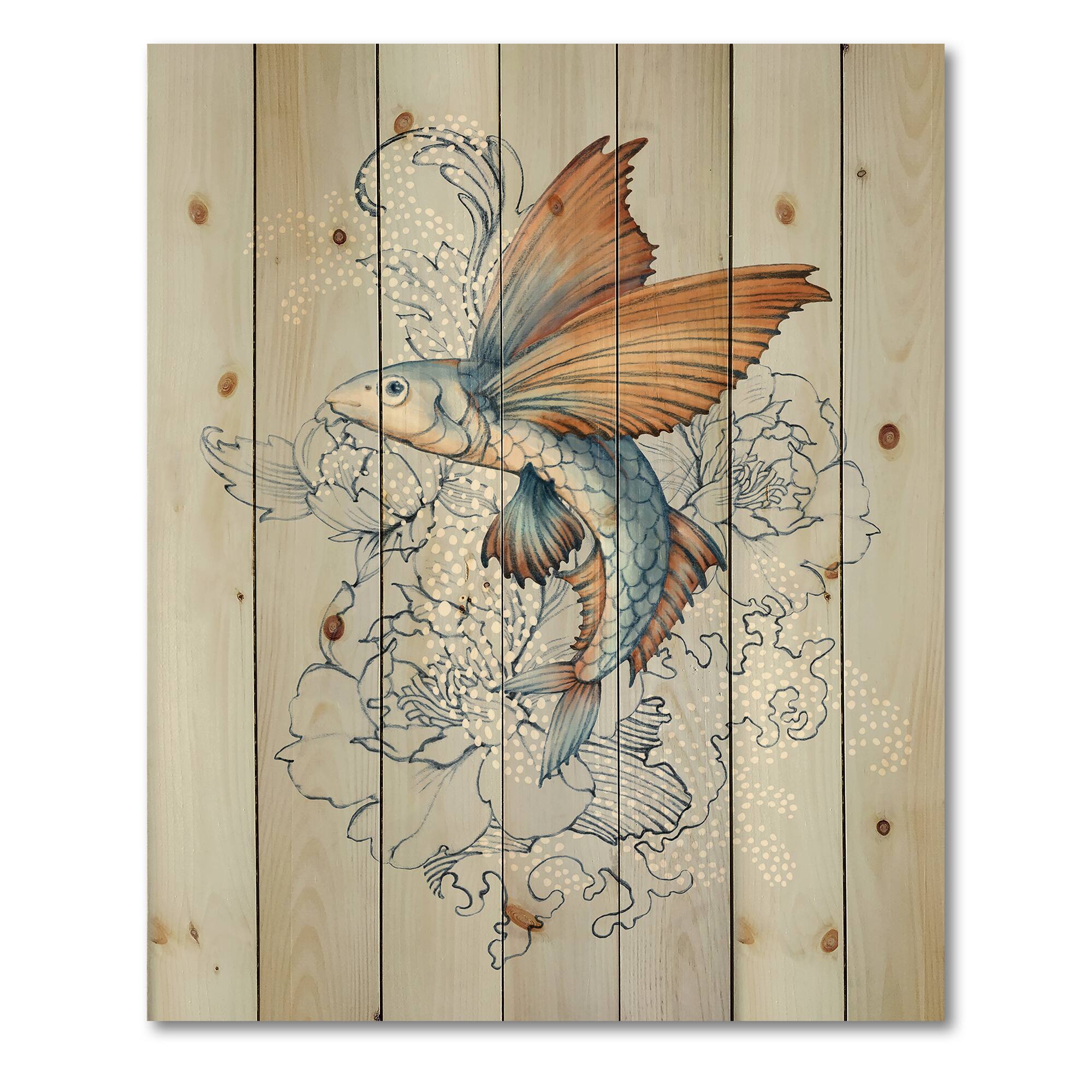 Designart - Flying Fish On Peonies