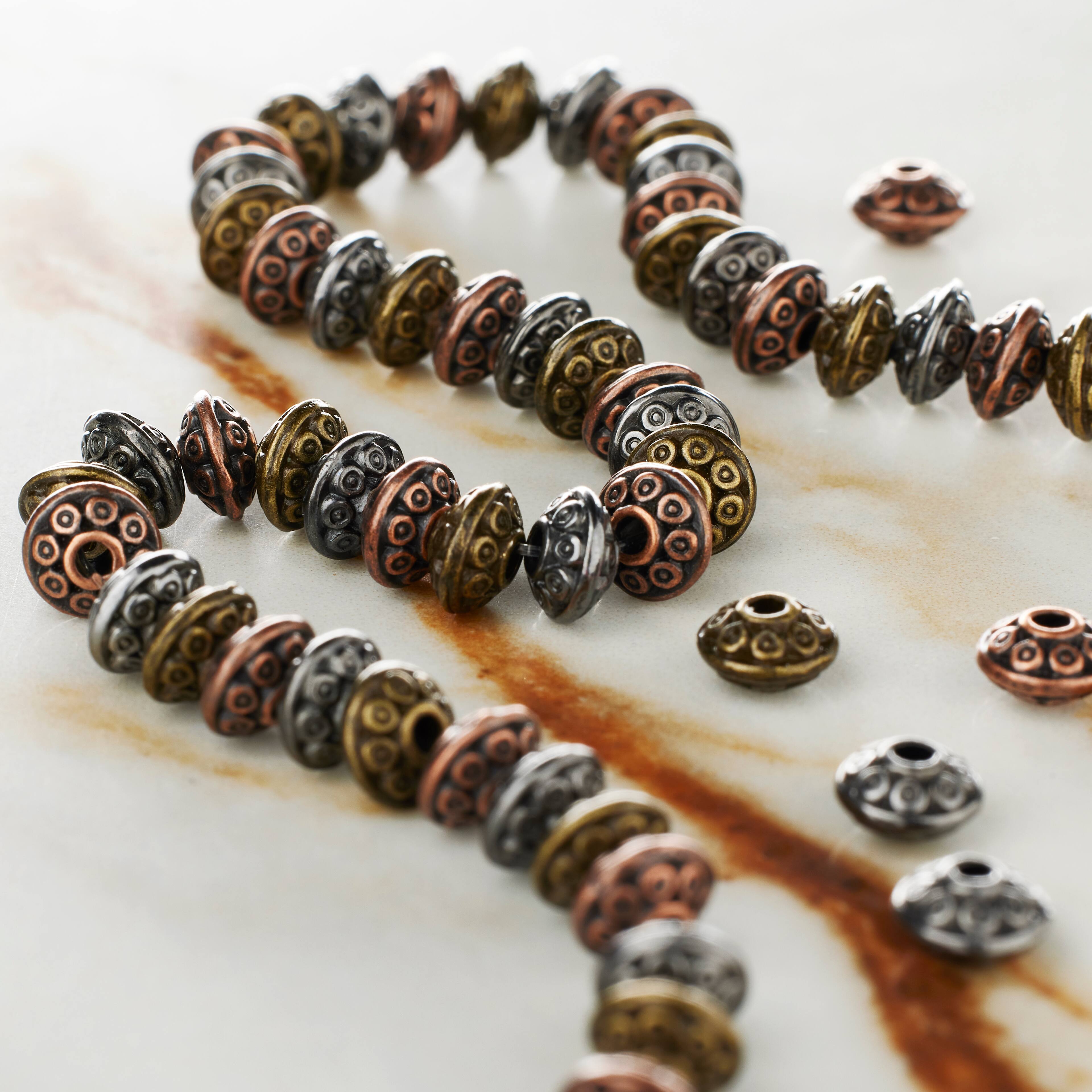 12 Pack:  Carved Metal Rondelle Beads, 6mm by Bead Landing™