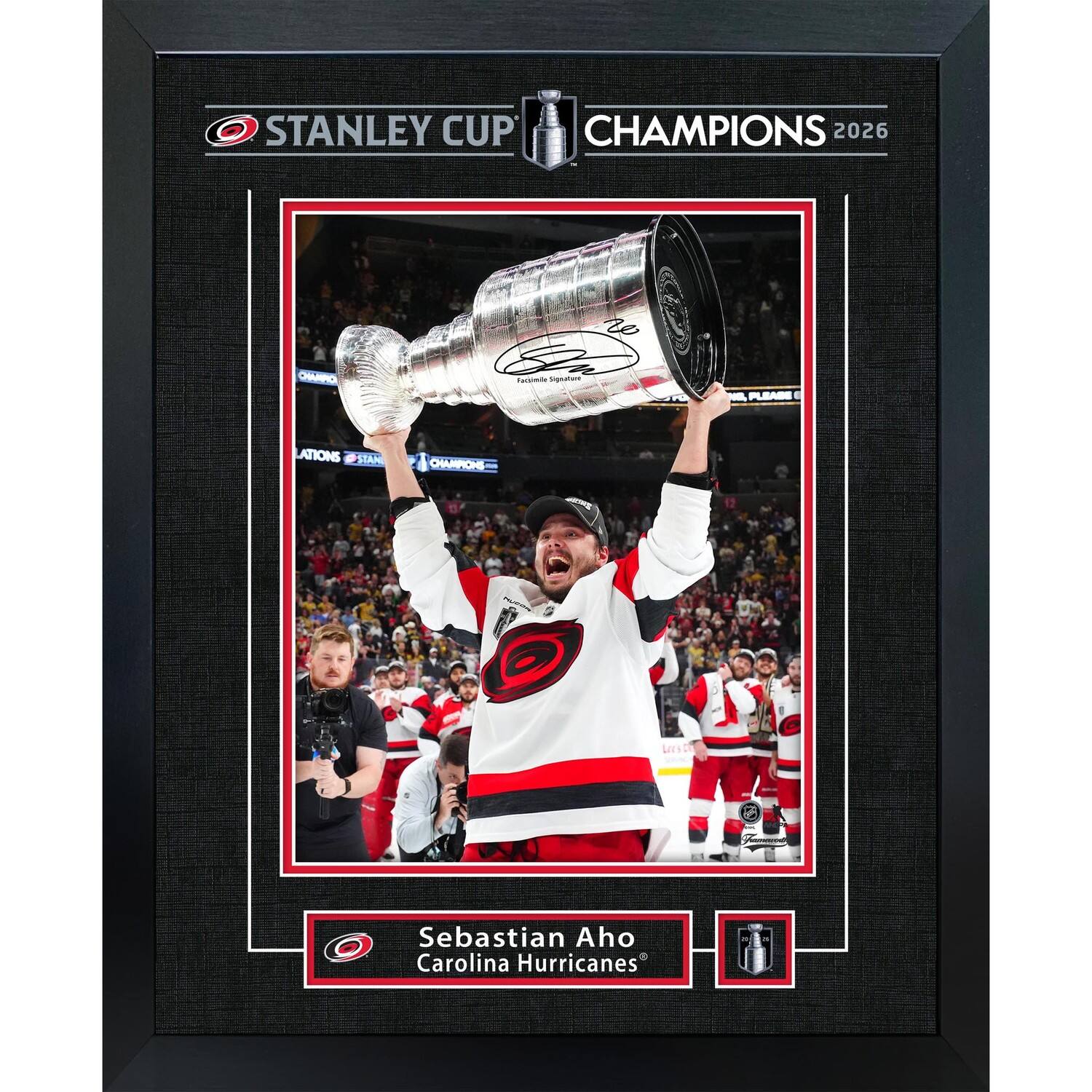 Frameworth 16" x 20" Licensed Sebastian Aho Hurricanes 2026 Champions Replica Signature Frame