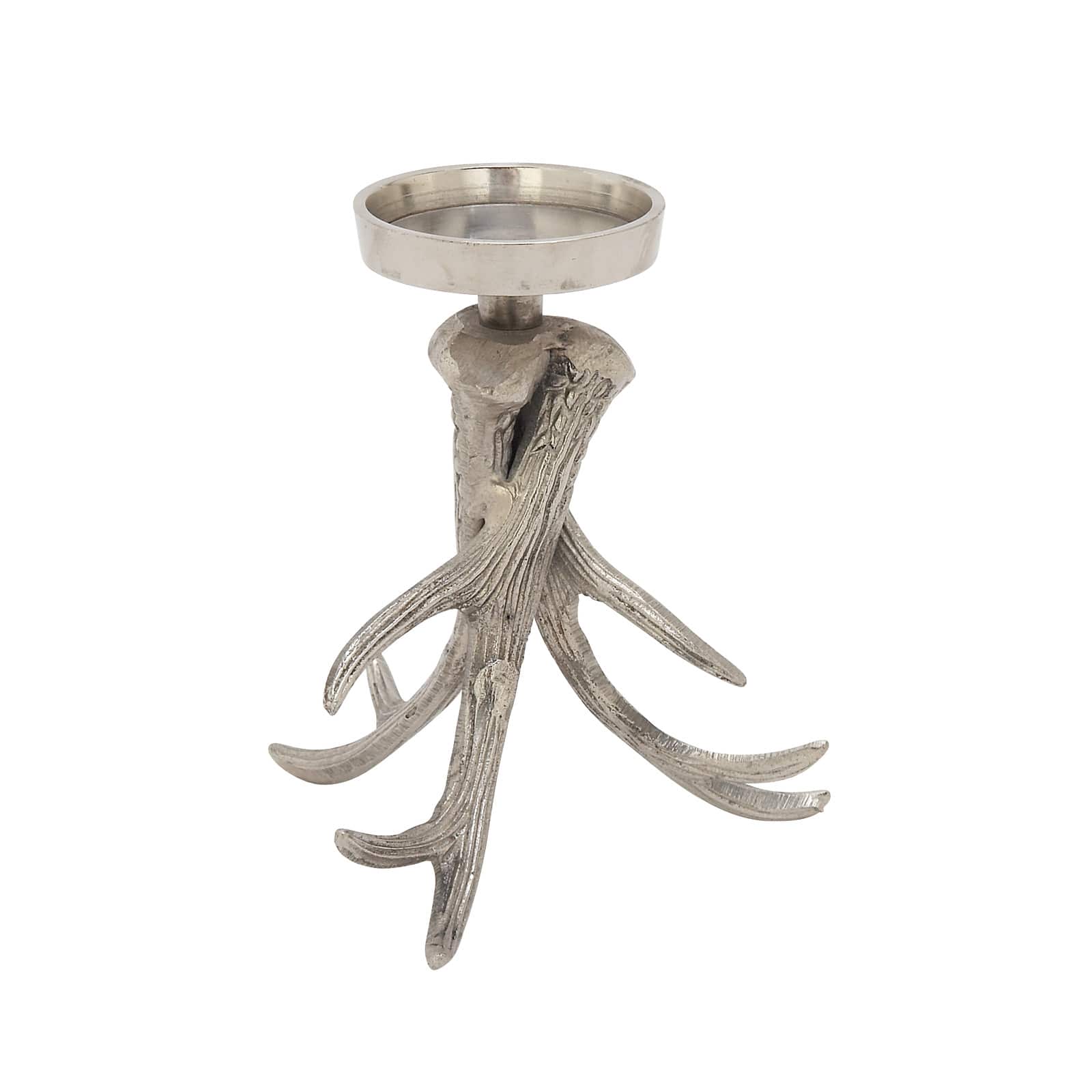 8" Silver Aluminum Traditional Candlestick Holder