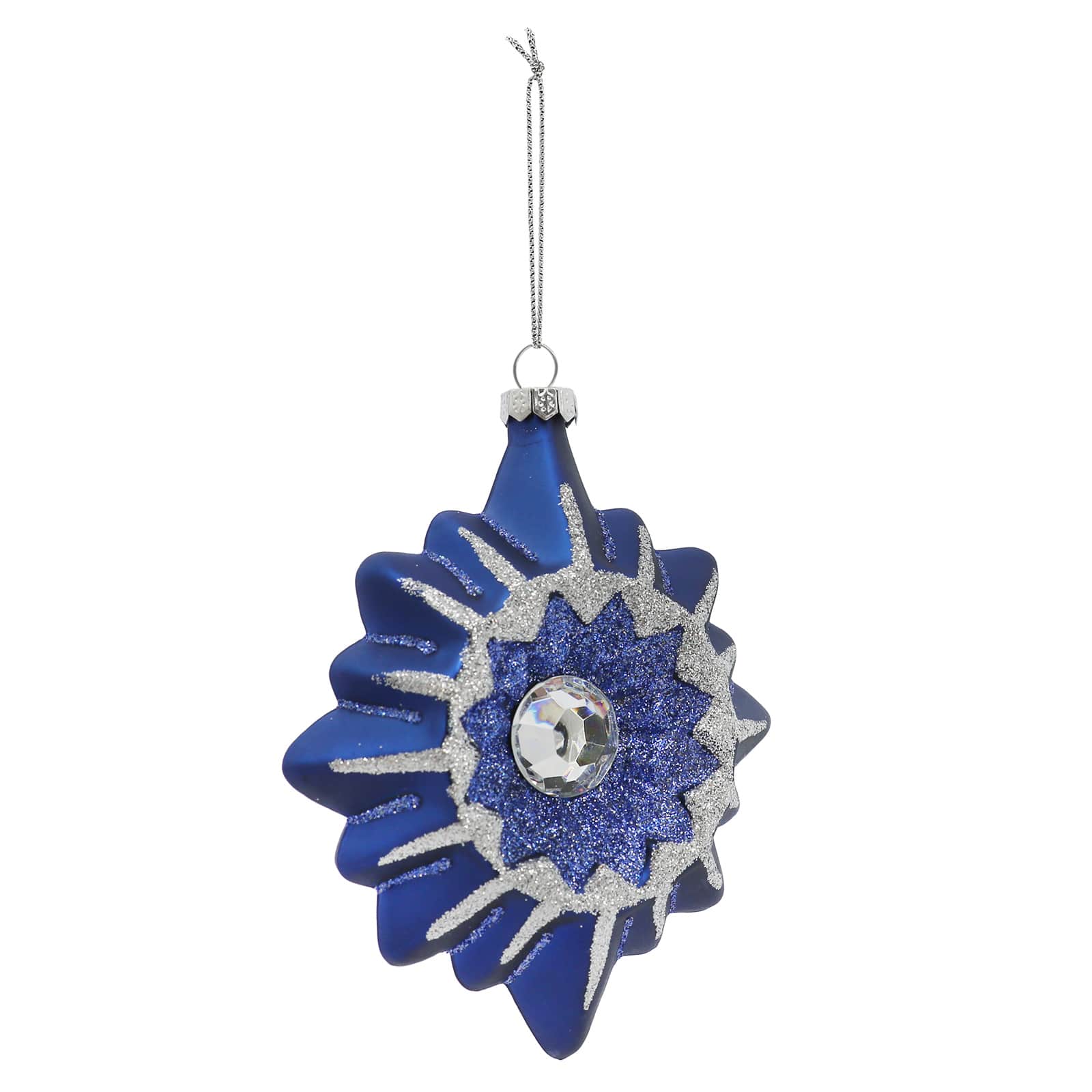4.75" Blue & Silver Snow Flower Glass Ornament by Ashland®