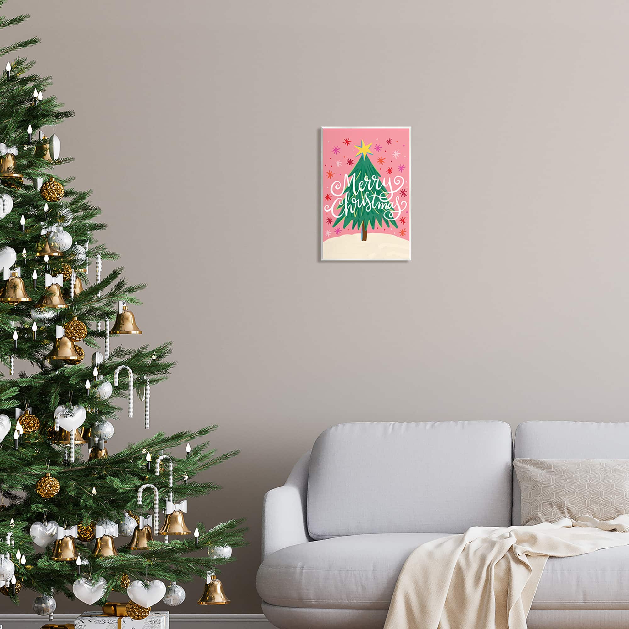 Stupell Industries Merry Christmas Pink Starry Pattern Wall Plaque Art