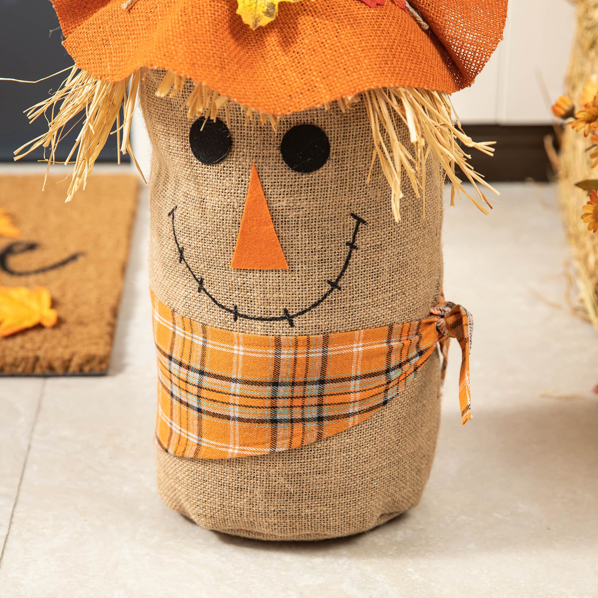 Glitzhome® 23" Fall Linen Scarecrow Doorstop Porch Décor