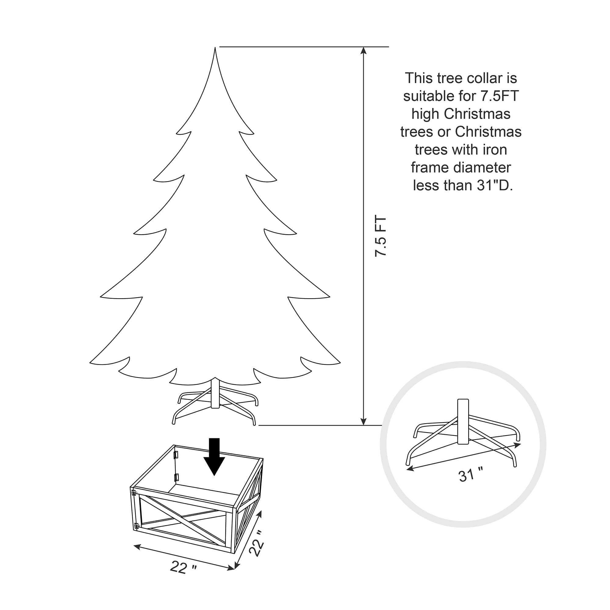 Glitzhome® 22" Wooden Tree Collar